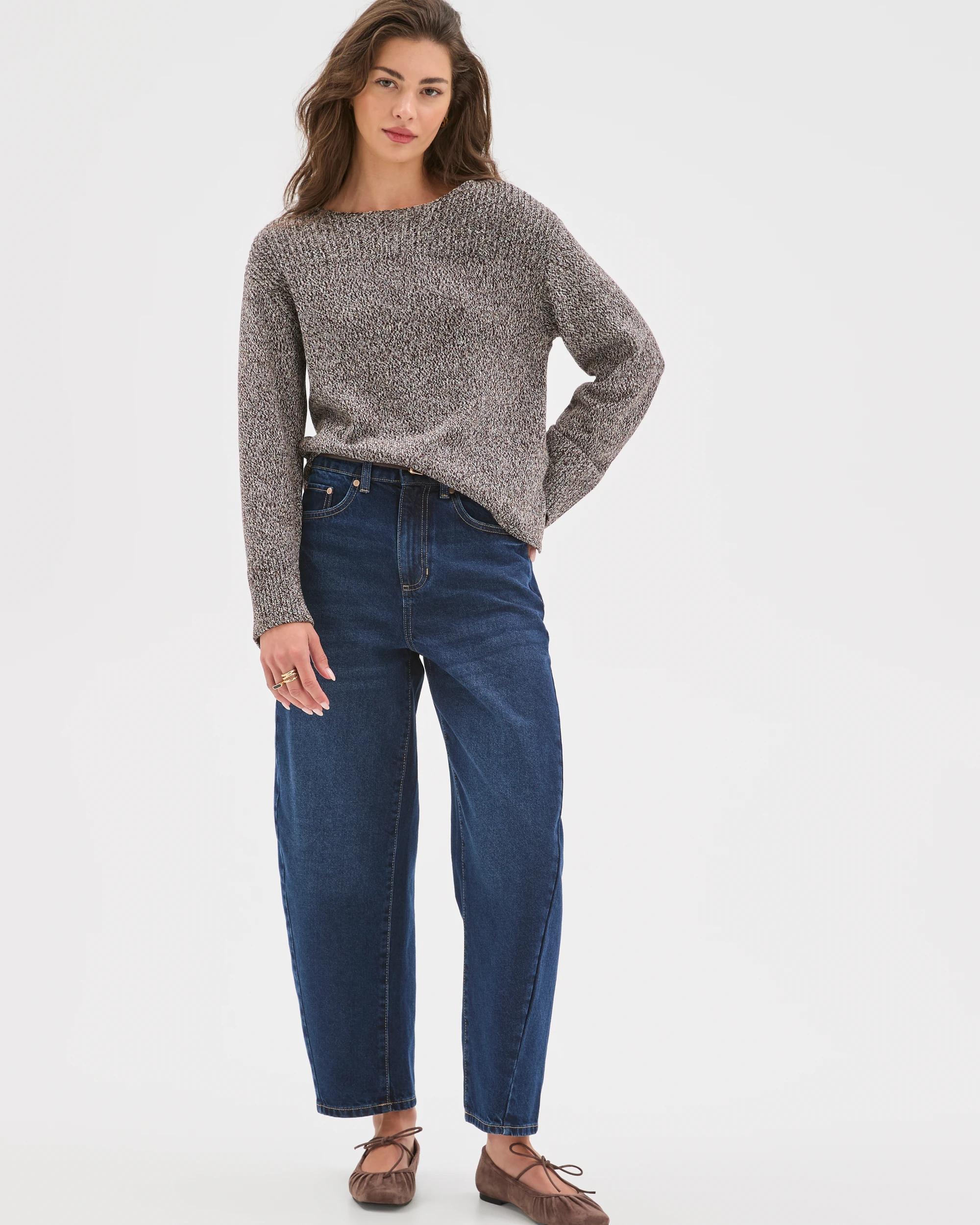 2 Target Petites Petites Australian Cotton Blend Rib Trim Ottoman Boat Neck Jumper CHOCOLATE PLUM TWIST, 2 of 7