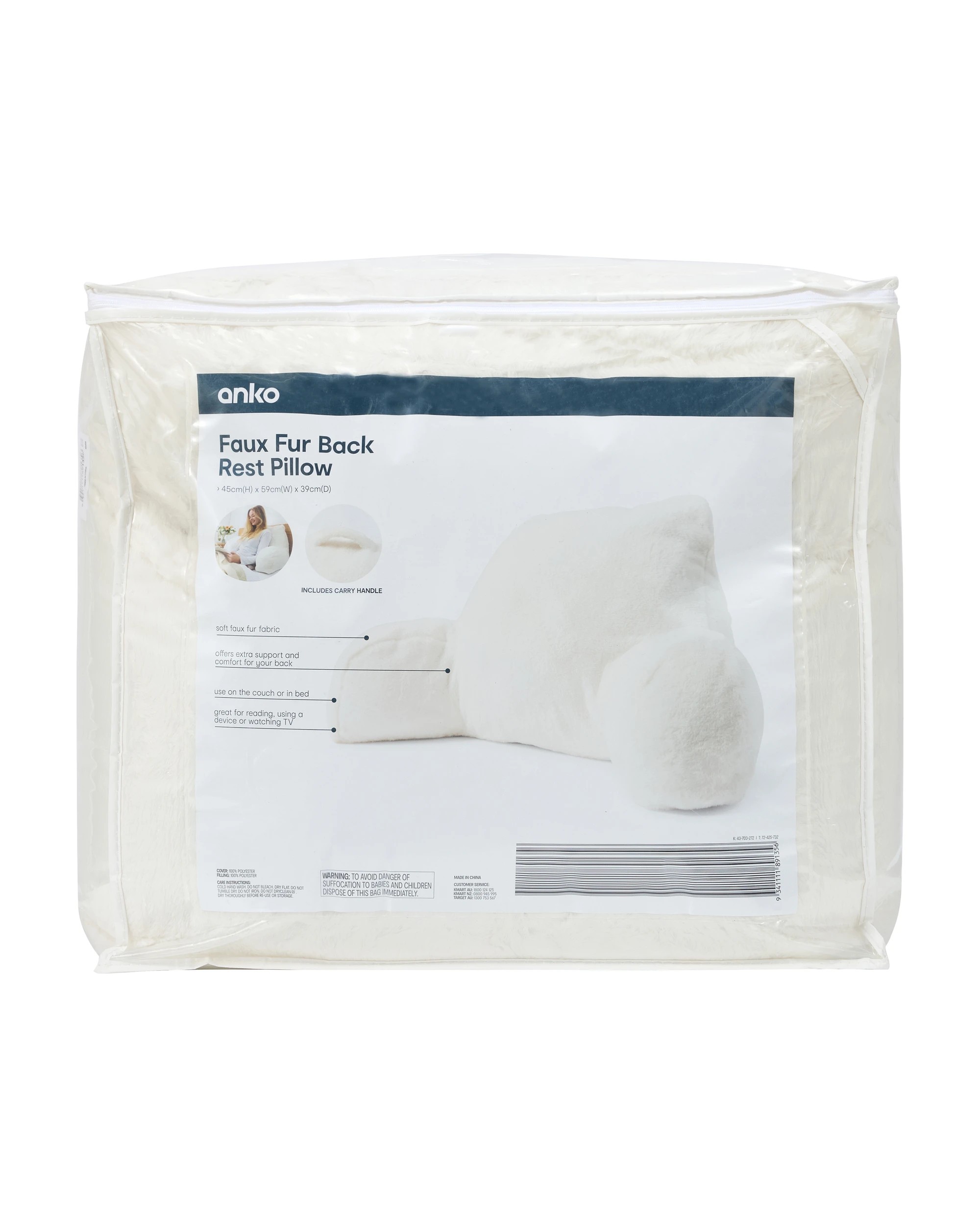 1 Faux Fur Back Rest Pillow - White, 1 of 9
