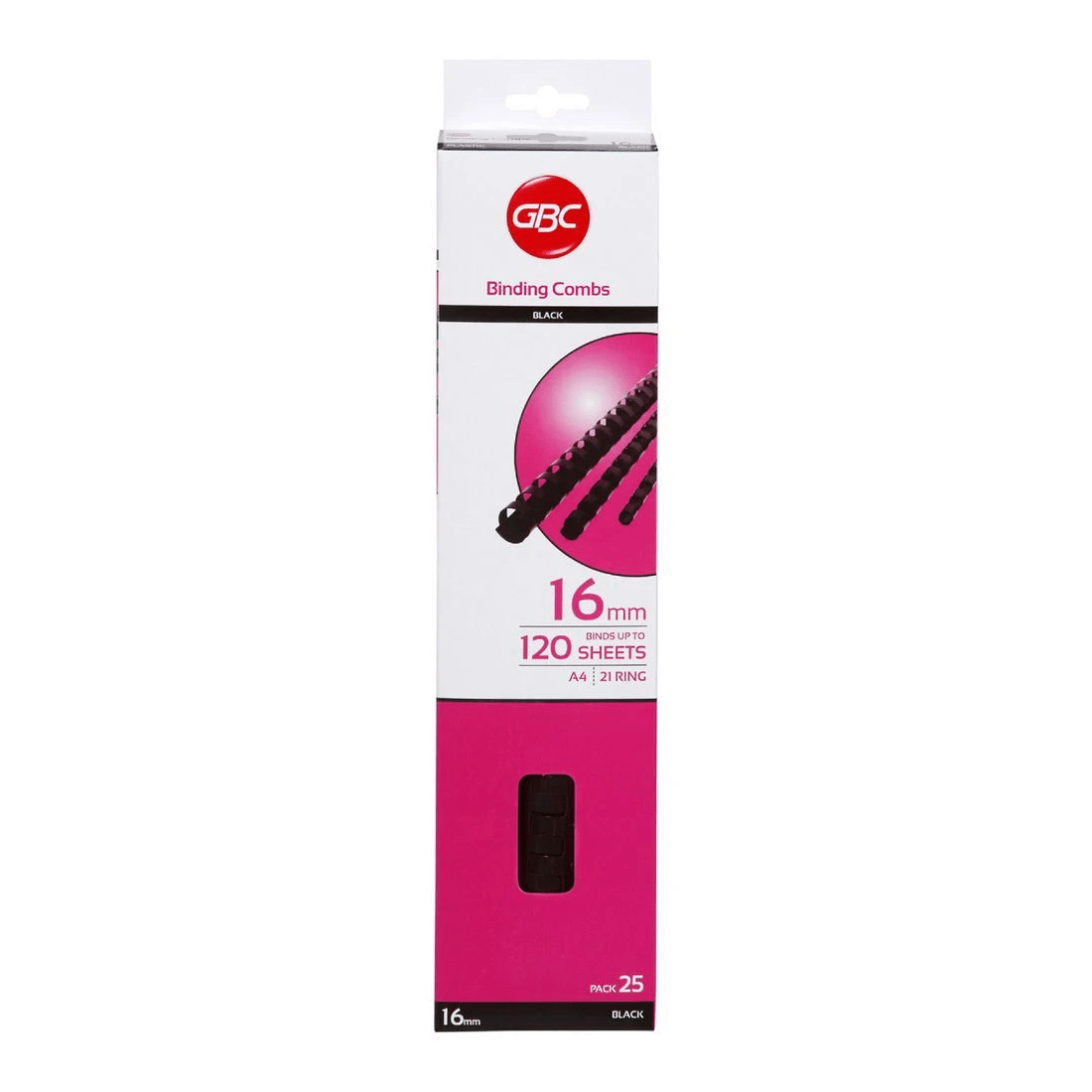 1 GBC Binding Comb 21 Loop Plastic 16mm Black 25 Pack, 1 of 3