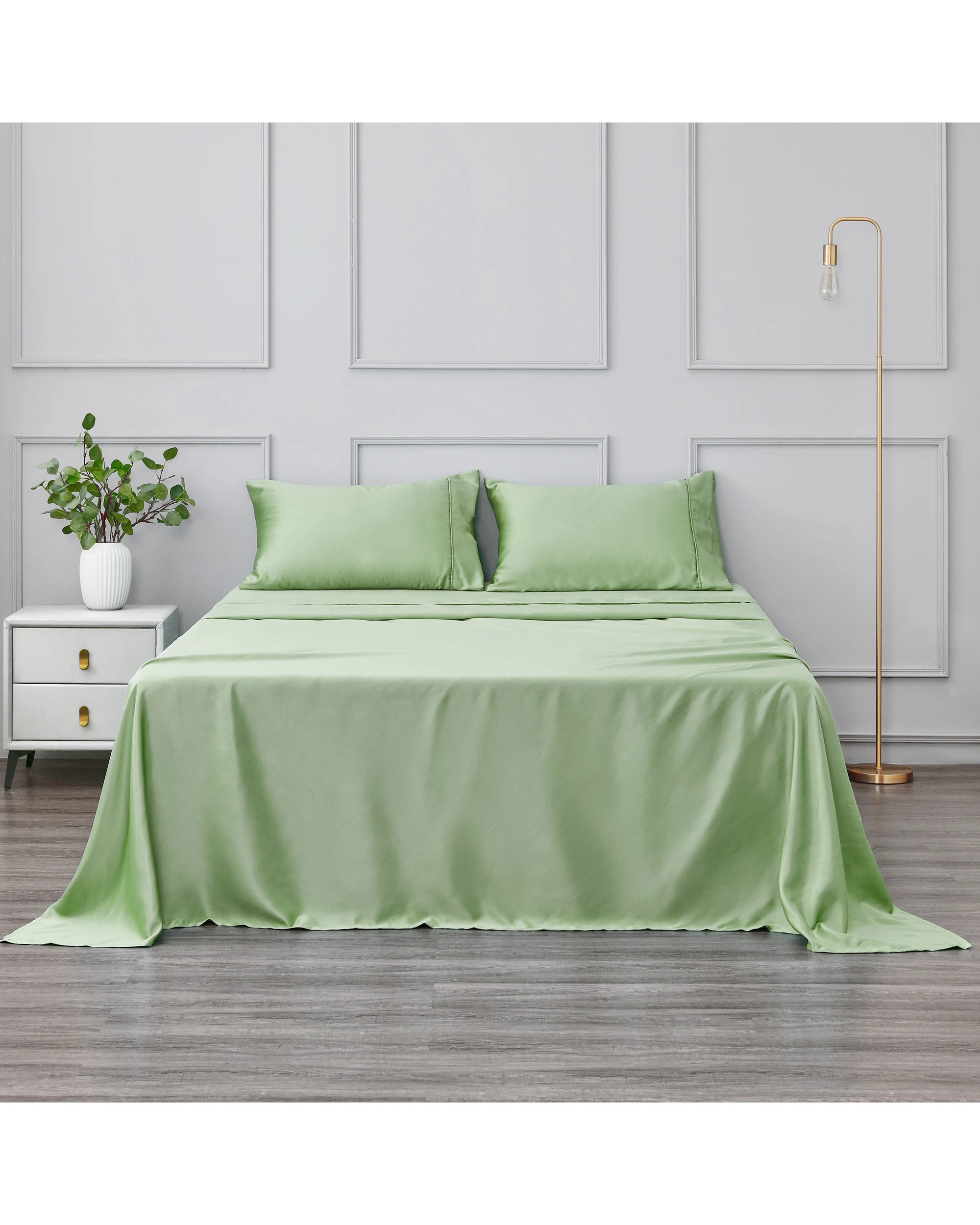 1 Dreamaker Matte Satin Sheet Set - Queen Bed - Sage, 1 of 8