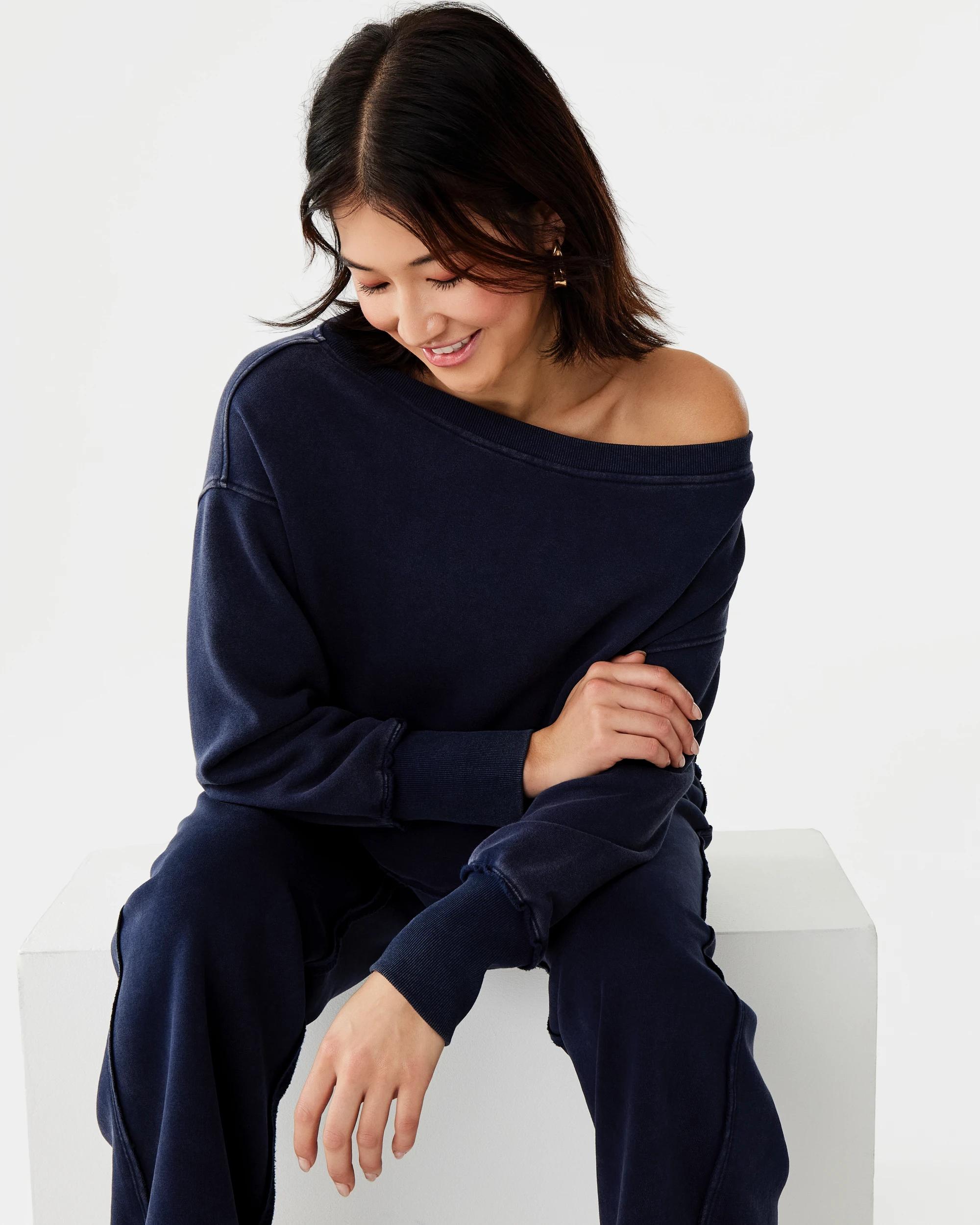 8 Off The Shoulder Sweatshirt Blu Pcoat, 8 of 8