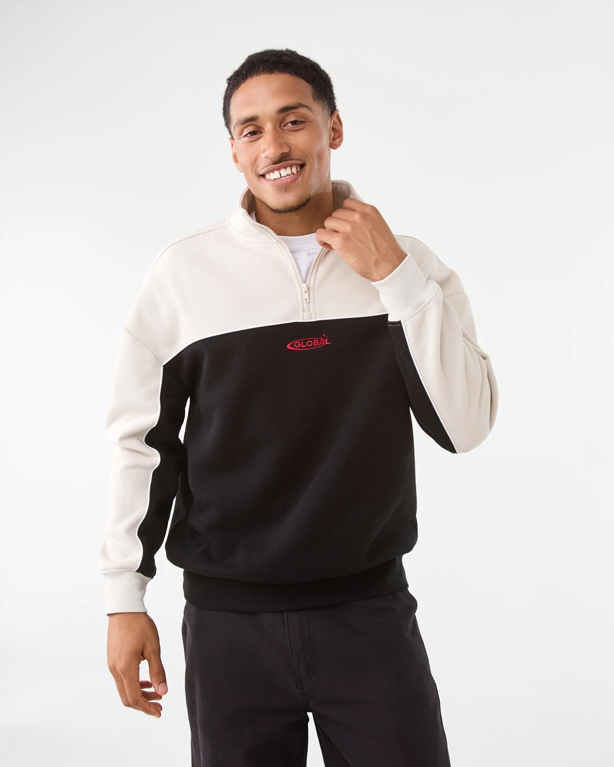 1 1/4 Zip Panel Sweatshirt Blk Global, 1 of 8