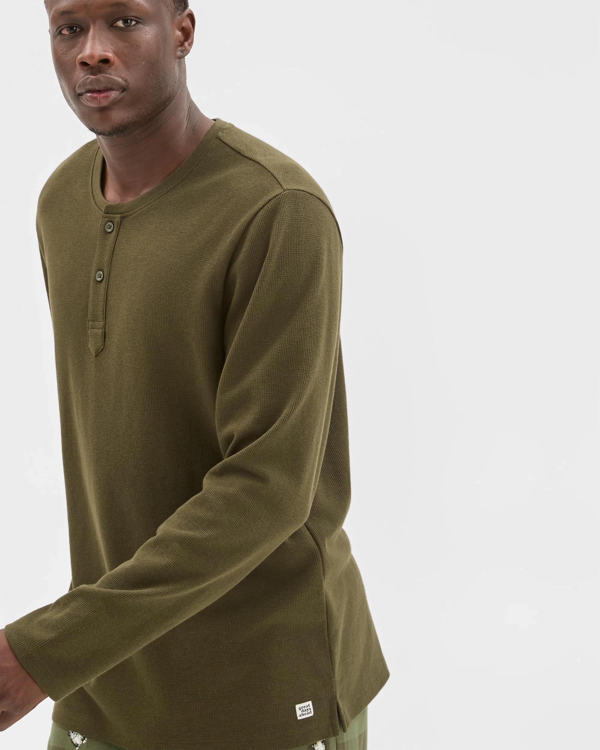 4 Maxx Australian Cotton Blend Waffle Henley Sleep Top FOREST NIGHT, 4 of 6