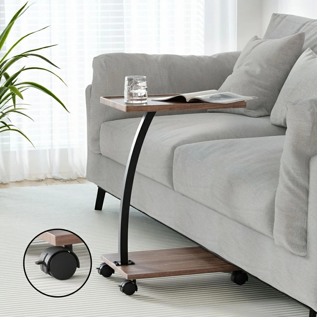 3 Artiss Coffee Table C Shaped - Brown, 3 of 6