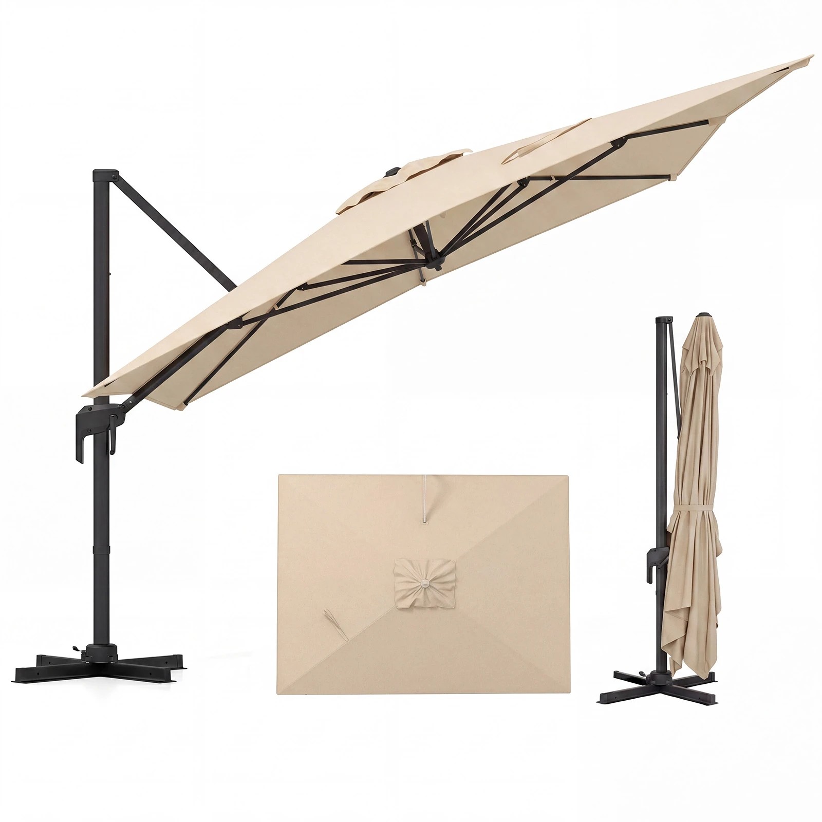 1 Costway 300x390cm Cantilever Patio Umbrella Offset 5 Tilt 360°Rotate Crank Lift Double Top - Beige, 1 of 1