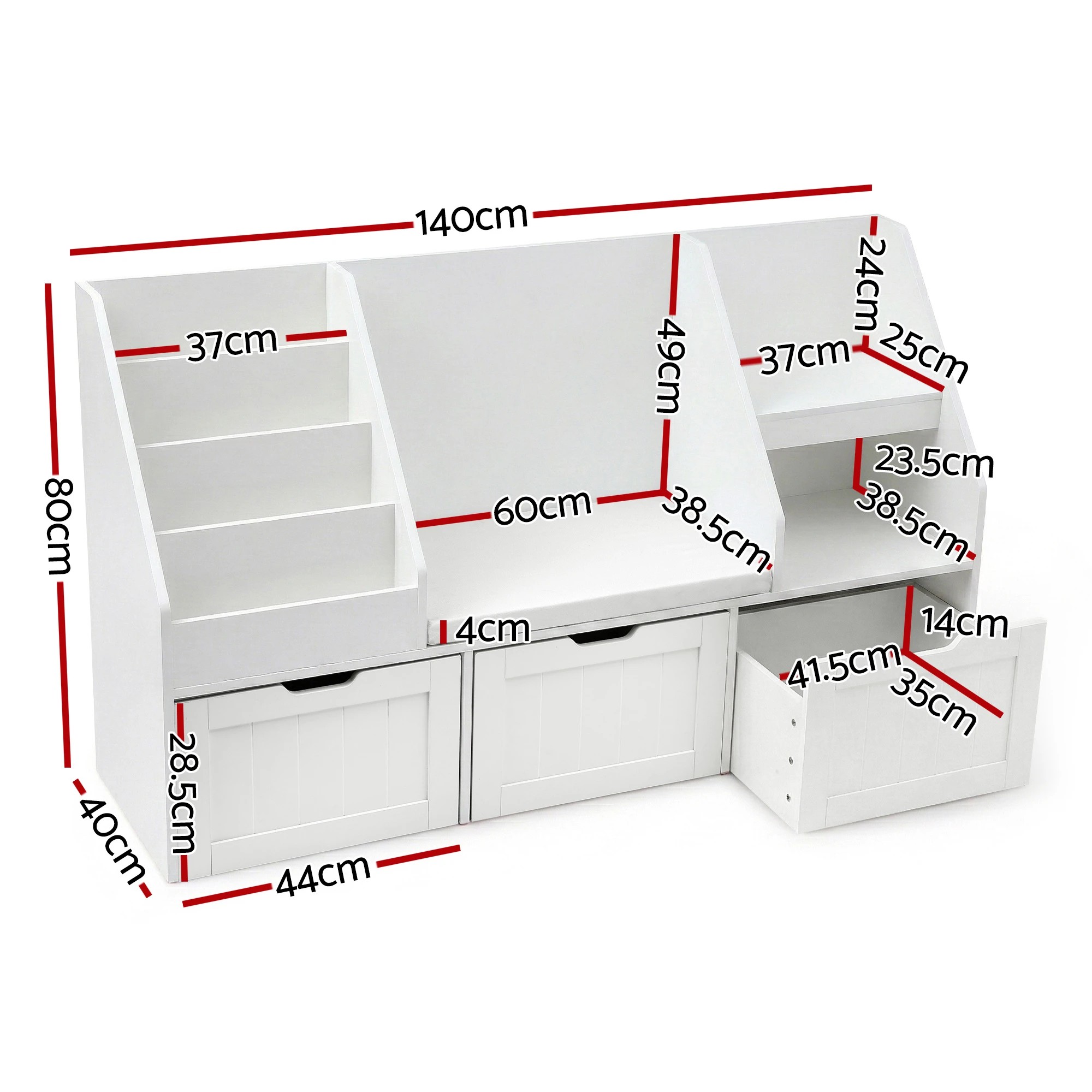 2 Keezi Kids Bookshelf Storage Organiser Toy Box Drawer Bench Seat Cabinet - White, 2 of 8