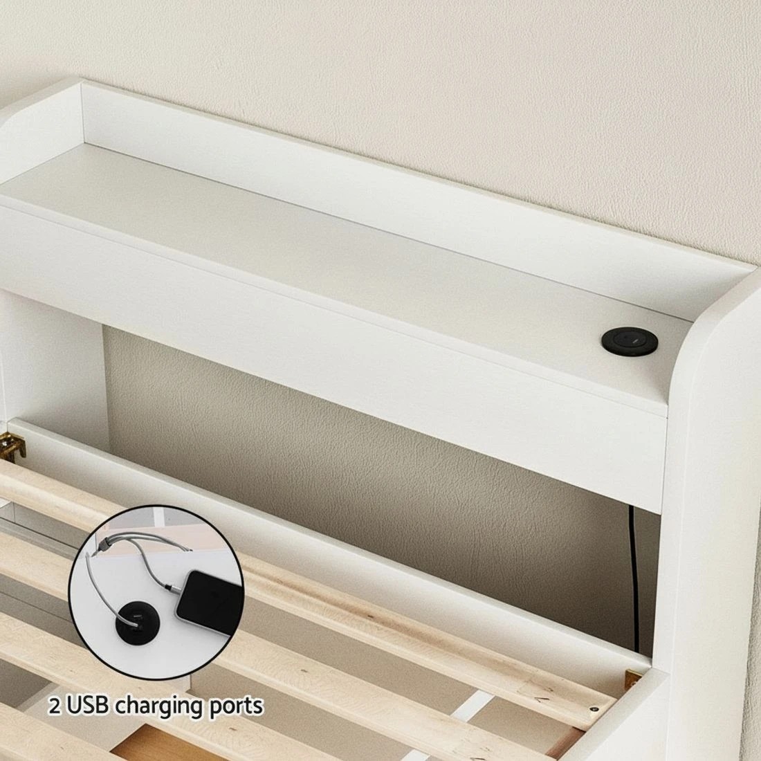 7 Artiss Bed Frame Single Size With Charging Ports And 2 Drawers Durable Space Saving Modern Decor Easy Assembly - White, 7 of 10