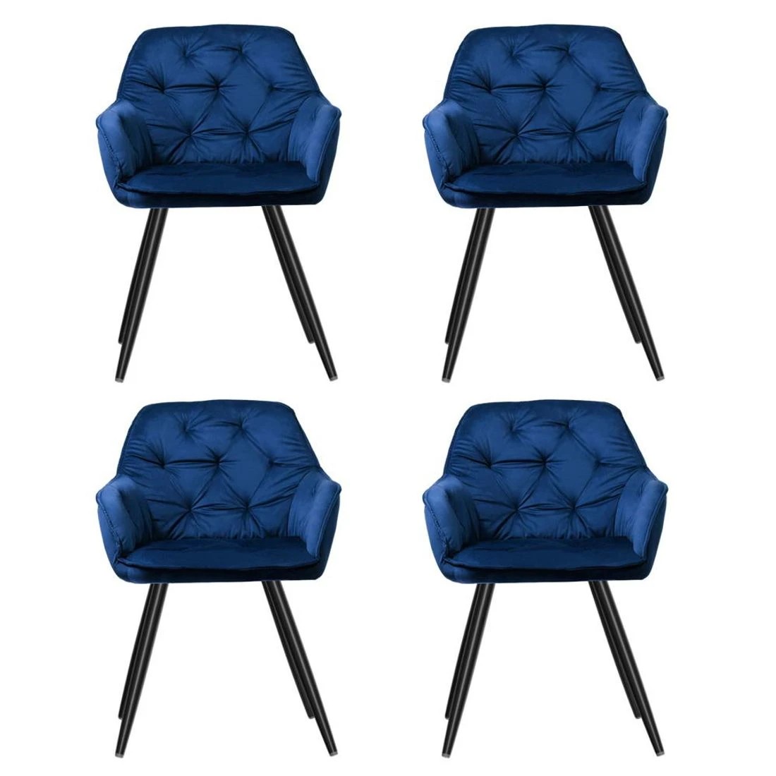 3 Artiss Dining Chairs Set of 4 Velvet Diamond Tufted Armchair - Blue, 3 of 6