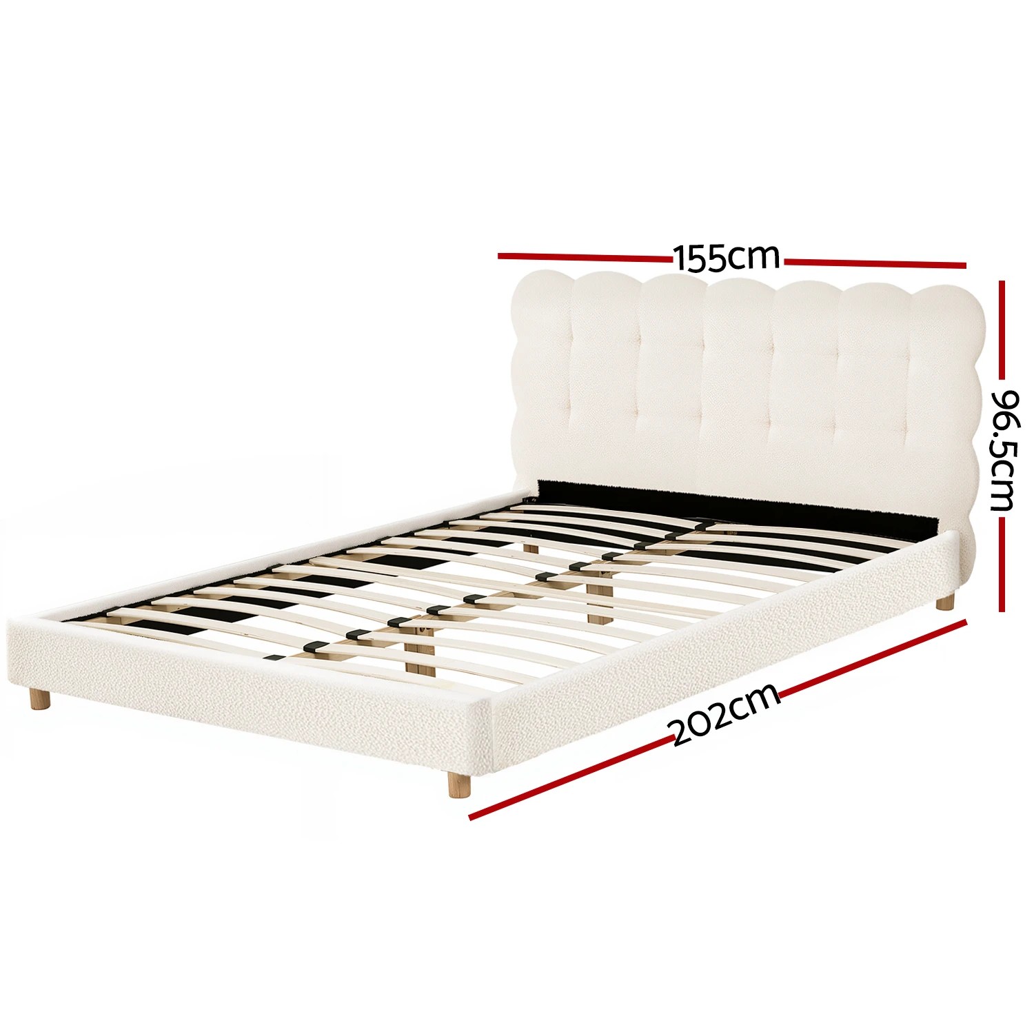 2 Artiss Double Bed Frame Cloud Headboard Boucle Fabric Mattress Platform Base - White, 2 of 7
