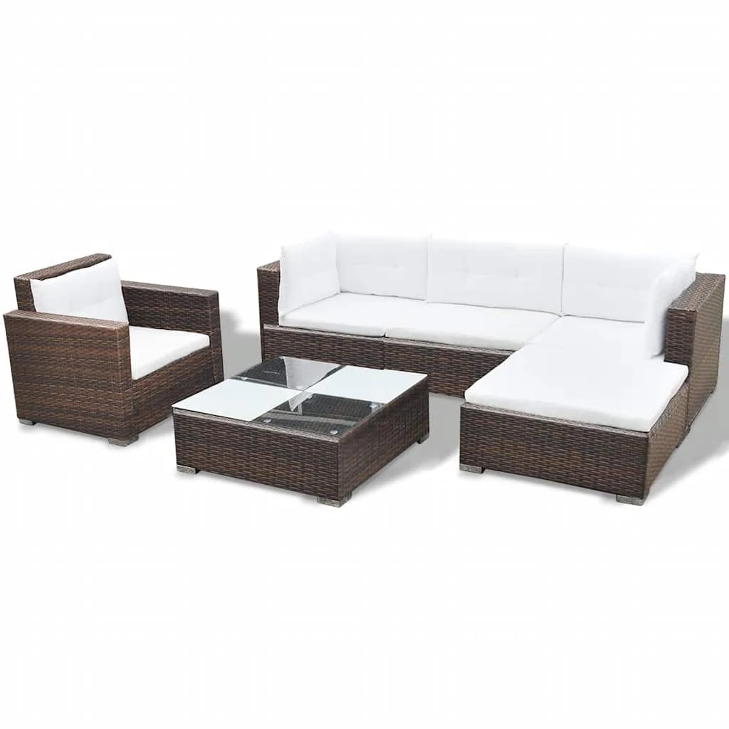 4 Vidaxl 6 Piece Garden Lounge Set With Cushions Poly Rattan - Brown, 4 of 10