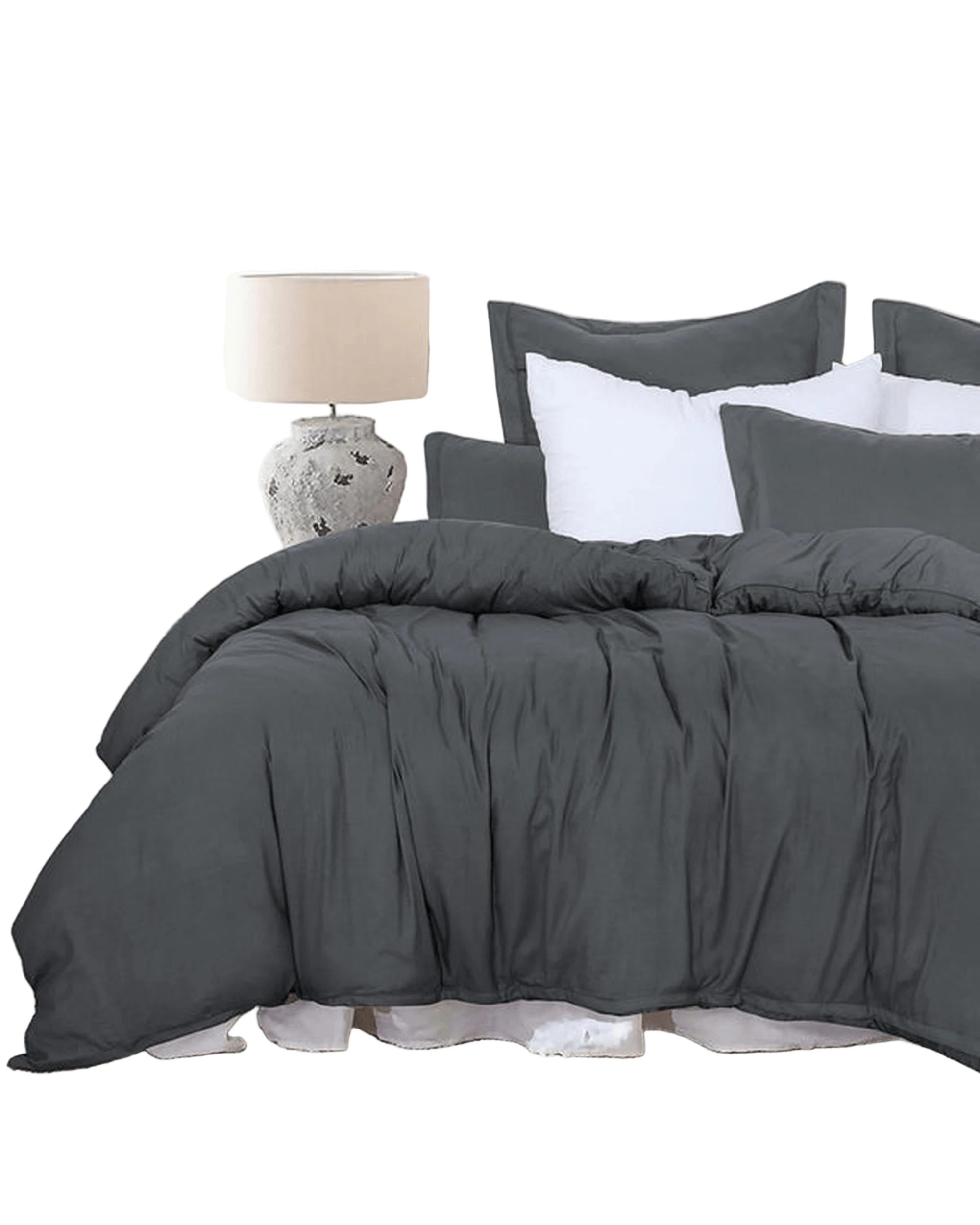 1 Amsons Quilt Cover Set With European Pillow Covers - Super King Bed - Grey, 1 of 6