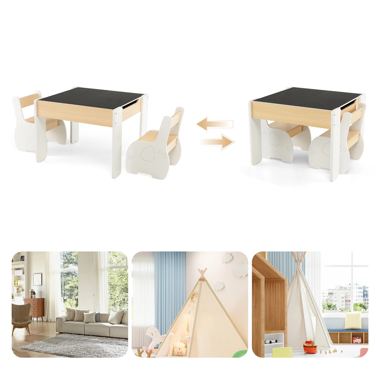 6 Costway 4-in-1 Kids Table Chair Set Wooden Activity Desk - White, 6 of 7