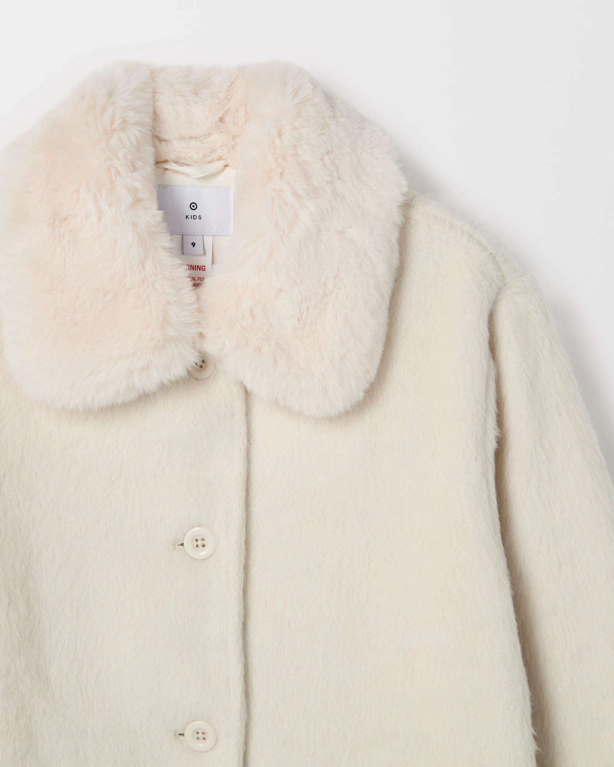 6 Target Kids Longline Faux Fur Collar Coat CREAM, 6 of 6