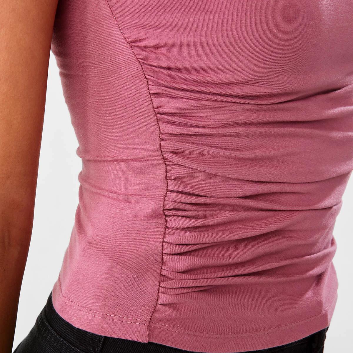 7 Short Sleeve Ruched Side Top Muted Rose, 7 of 7