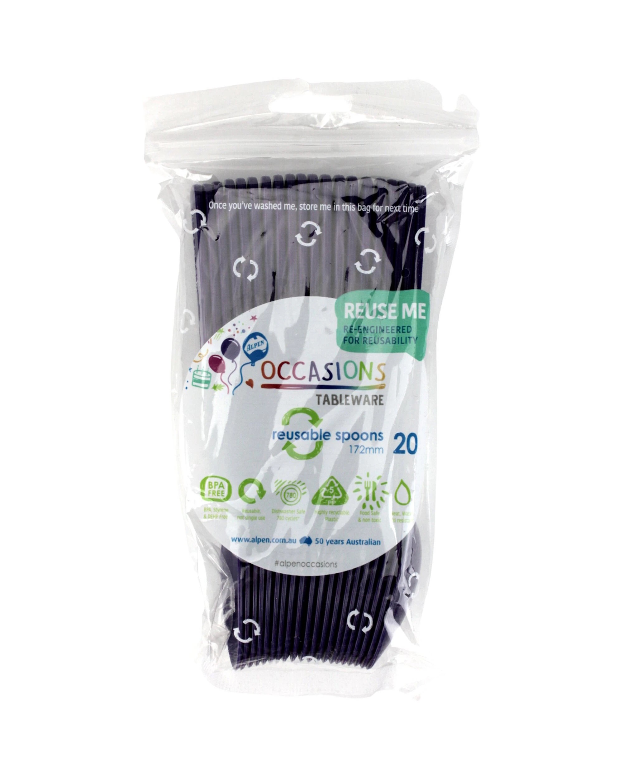 2 Alpen Reusable Plastic Spoons Pack of 20 - Purple, 2 of 3