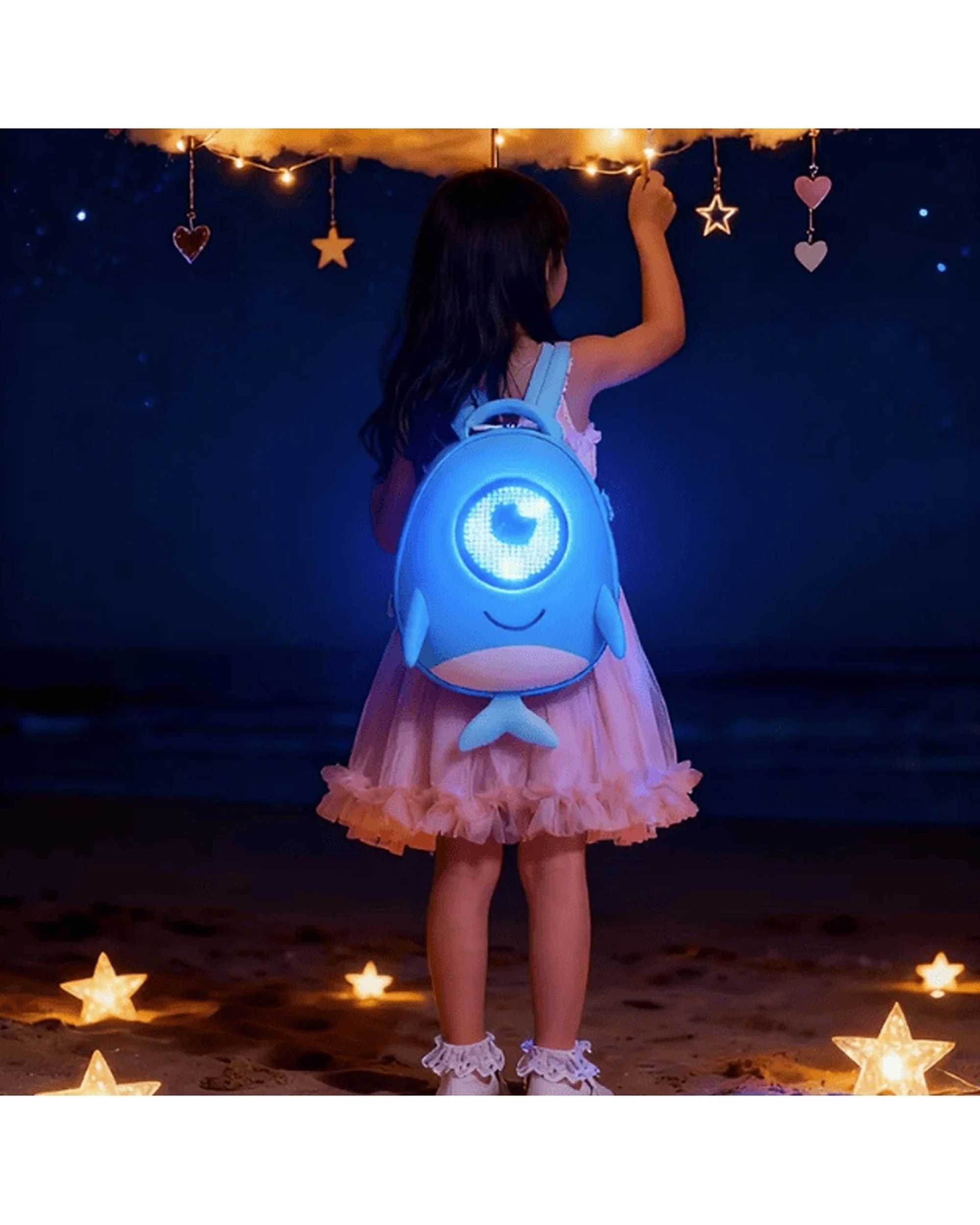 3 Lulla Doll Australia Glo Pack Kid's Backpack LED Eyes Whale Design - Blue, 3 of 4