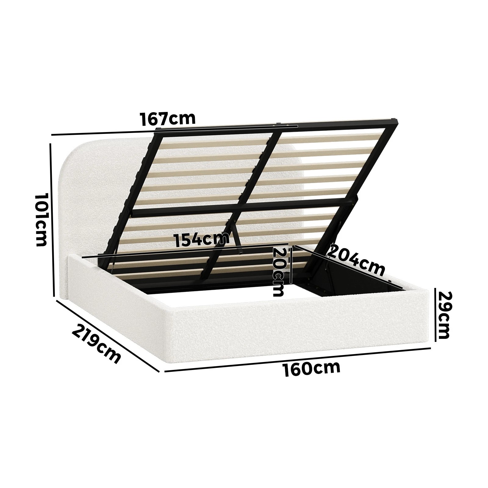 2 Oikiture Queen Bed Frame with Gas Lift Storage Mattress Base Boucle - White, 2 of 9