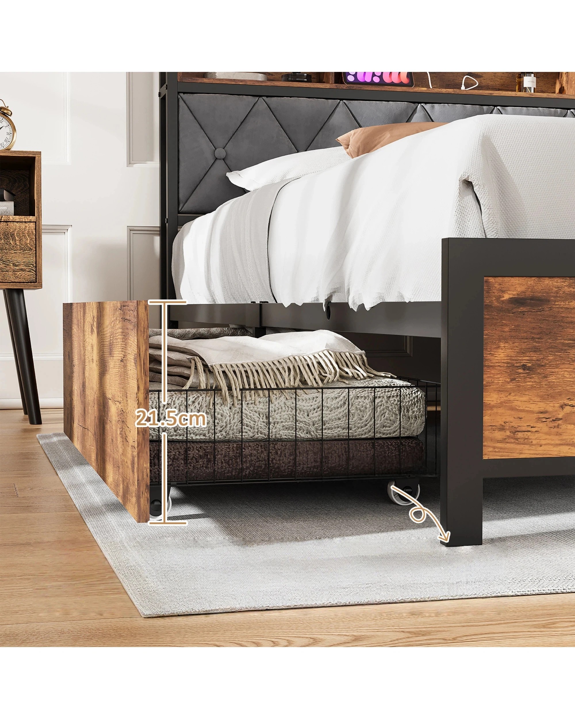 4 Advwin Queen Size Bed Frame with 4 Storage Drawers and Charging Station, 4 of 8