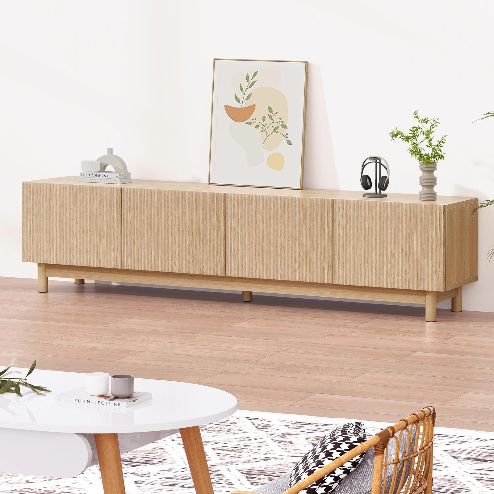 6 Alfordson Entertainment Unit TV Cabinet Stand 180cm Storage Shelves - Wood, 6 of 10