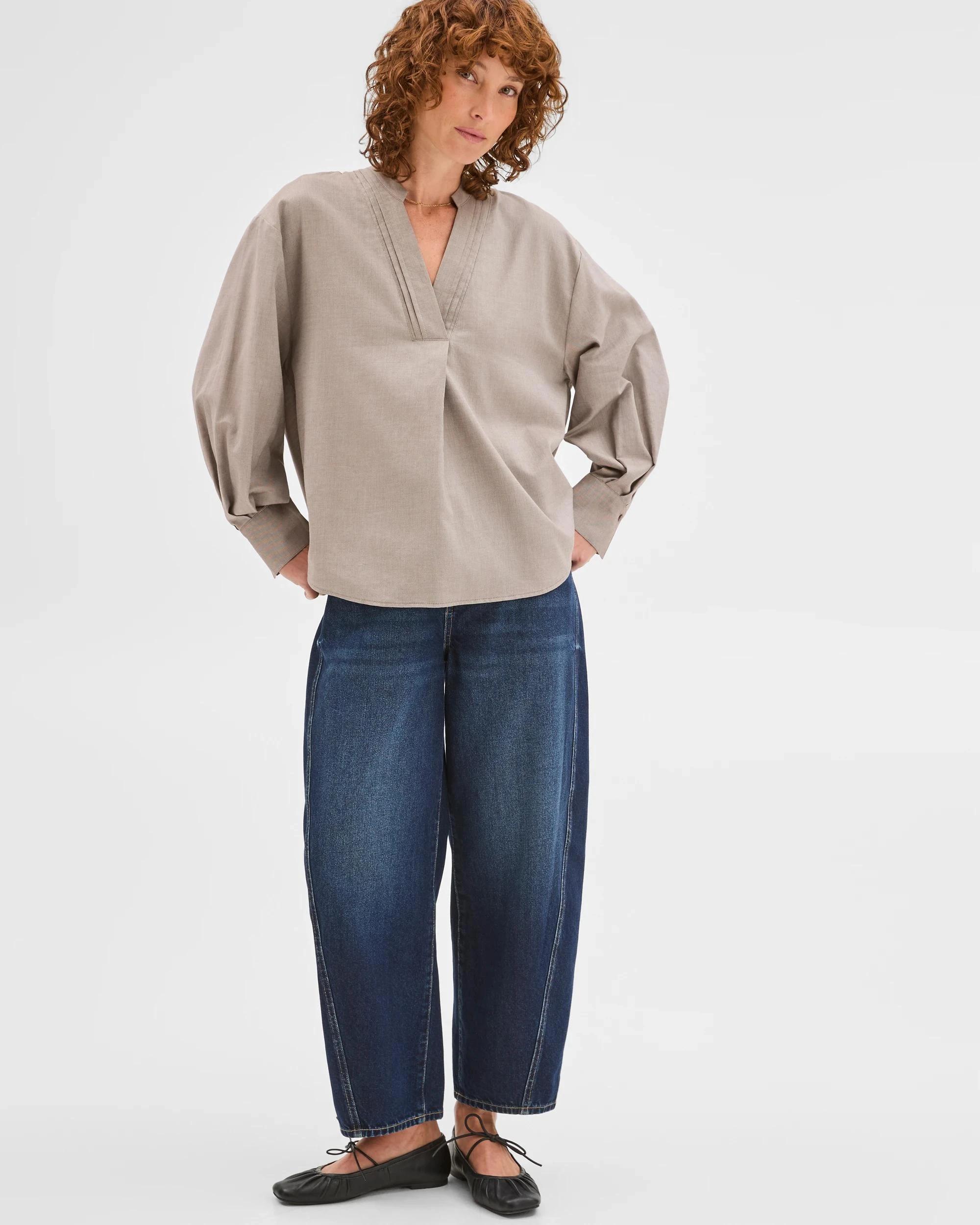 2 Target Woman Australian Cotton Tuck Detail Popover Top TAUPE, 2 of 6