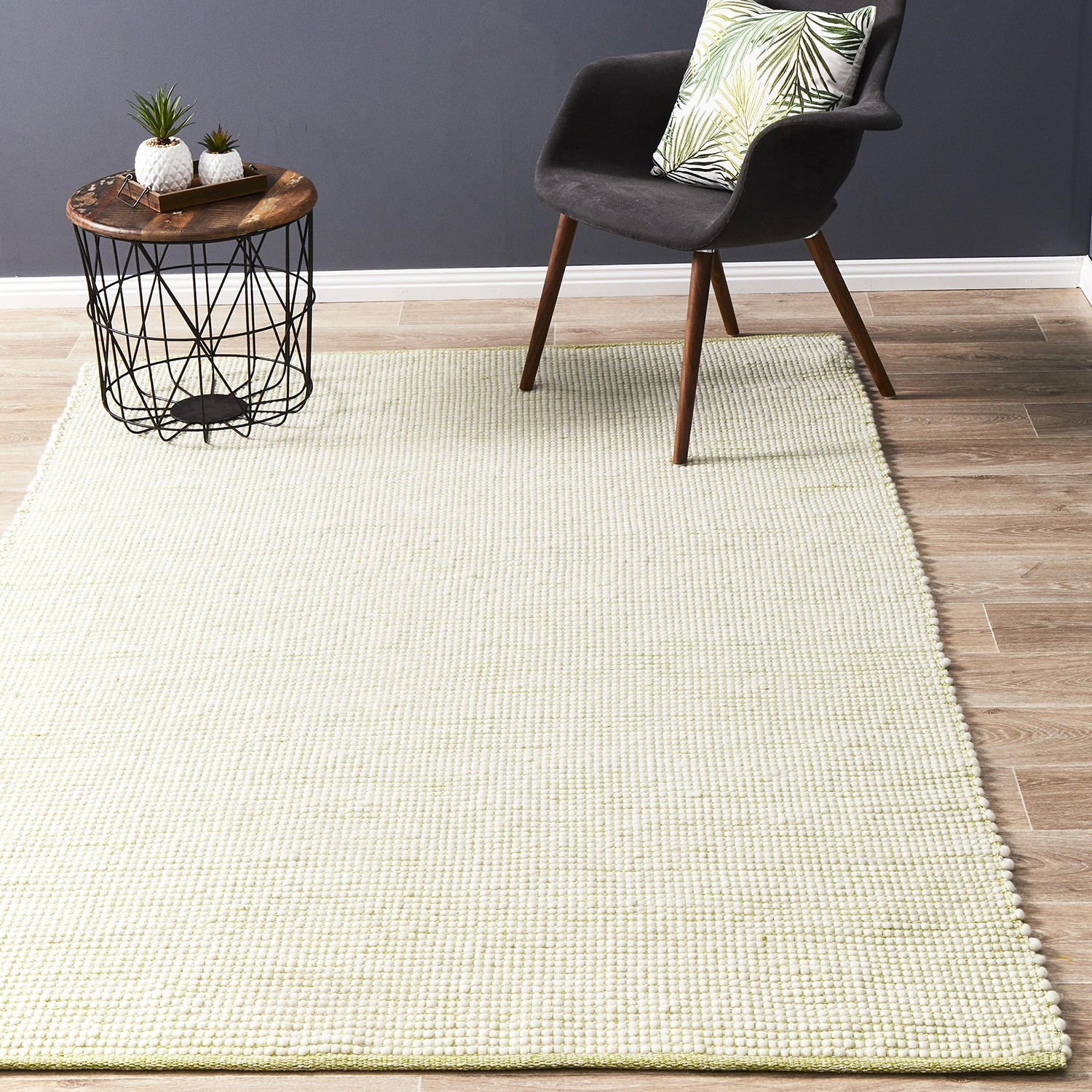 1 Common Ground Rugs Atelier 165x115cm - Small Hand Loomed Wool Floor Rug - Green, 1 of 7