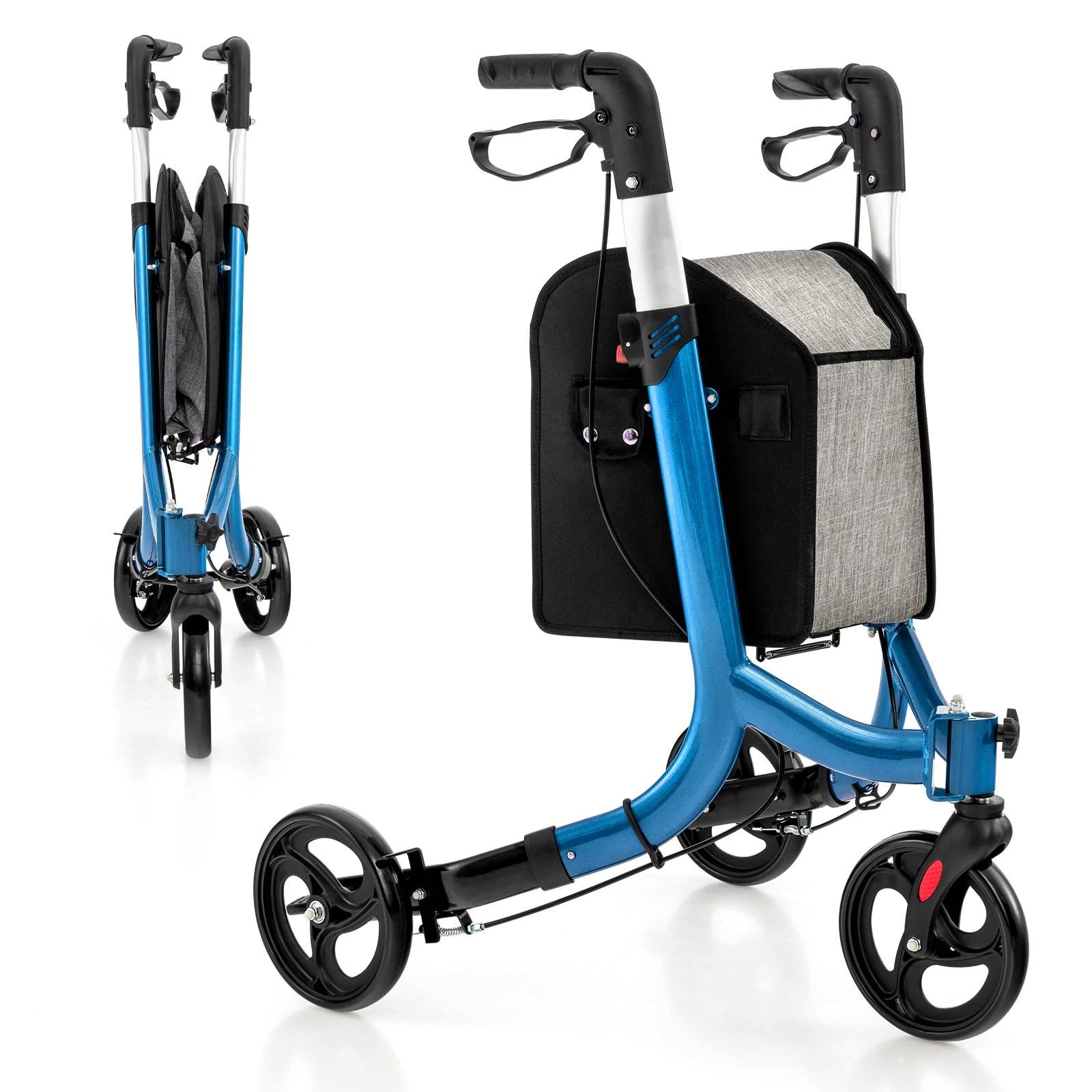 1 Costway Foldable Aluminum Rollator Adjustable Mobility Walker w/Storage Bag, 1 of 2