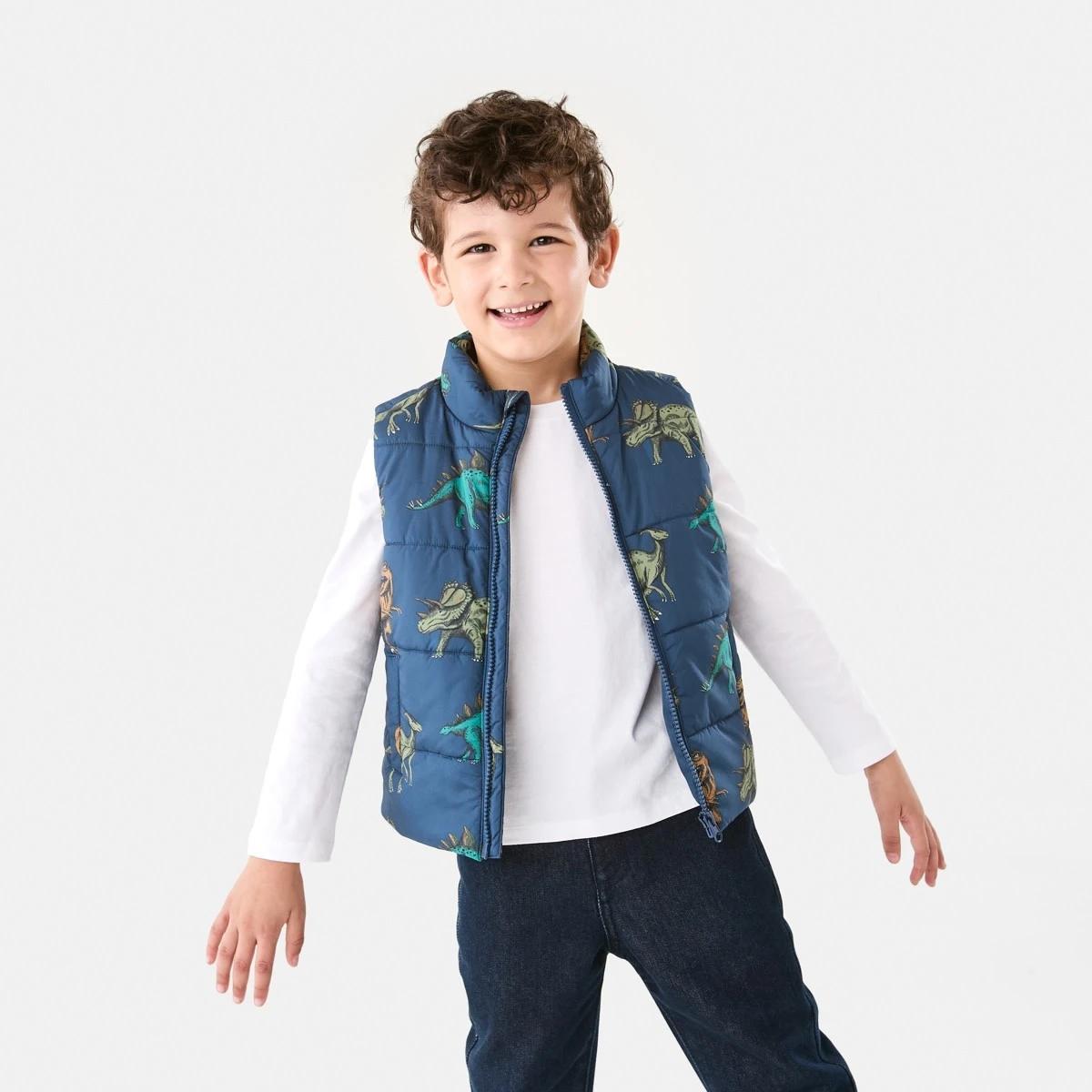 1 Printed Puffer Vest Blu Dinos, 1 of 10