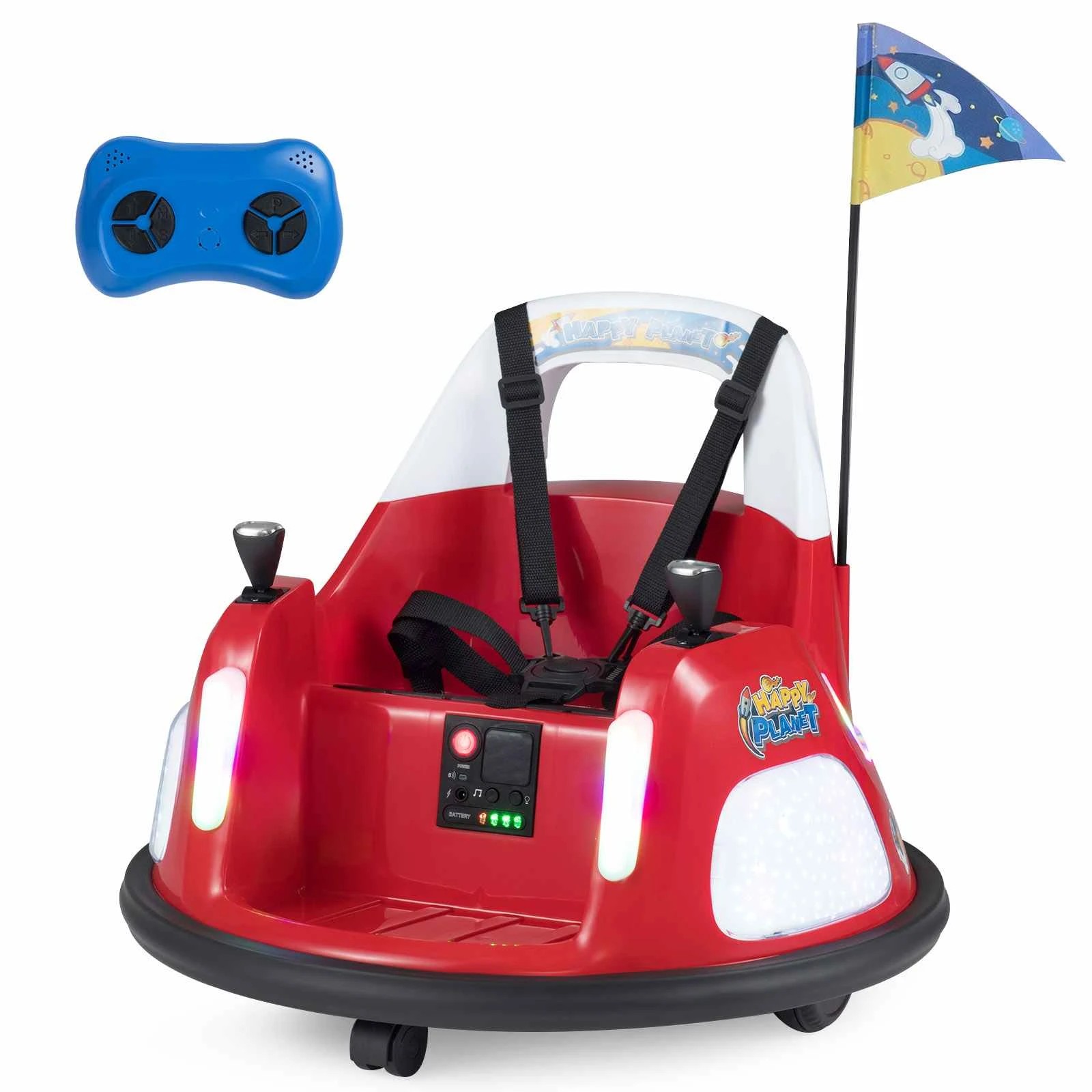 1 Costway 12V Bumper Car 360°Spin Ride on Car Toy Glow in the Dark - Red, 1 of 1