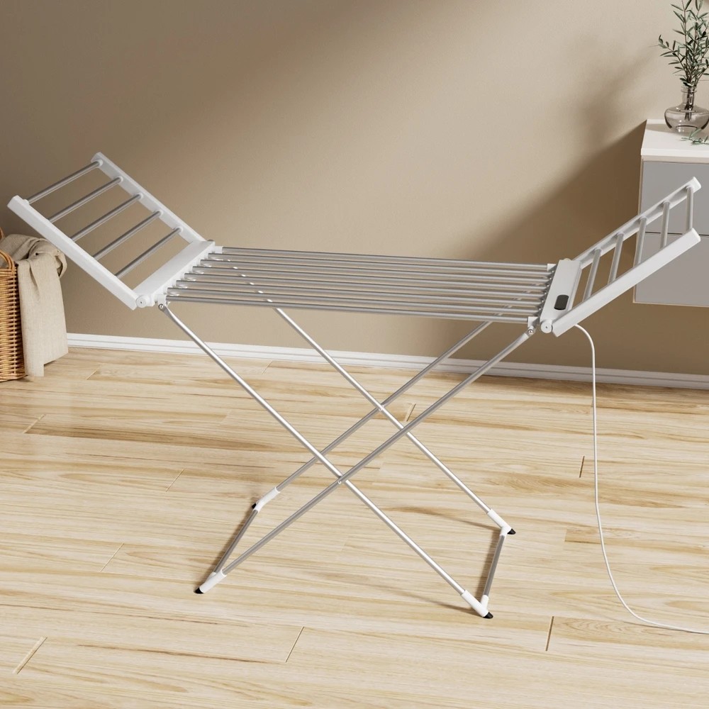 7 Devanti Foldable Electric Heated Towel Rail Rack with 24H - Silver, 7 of 7