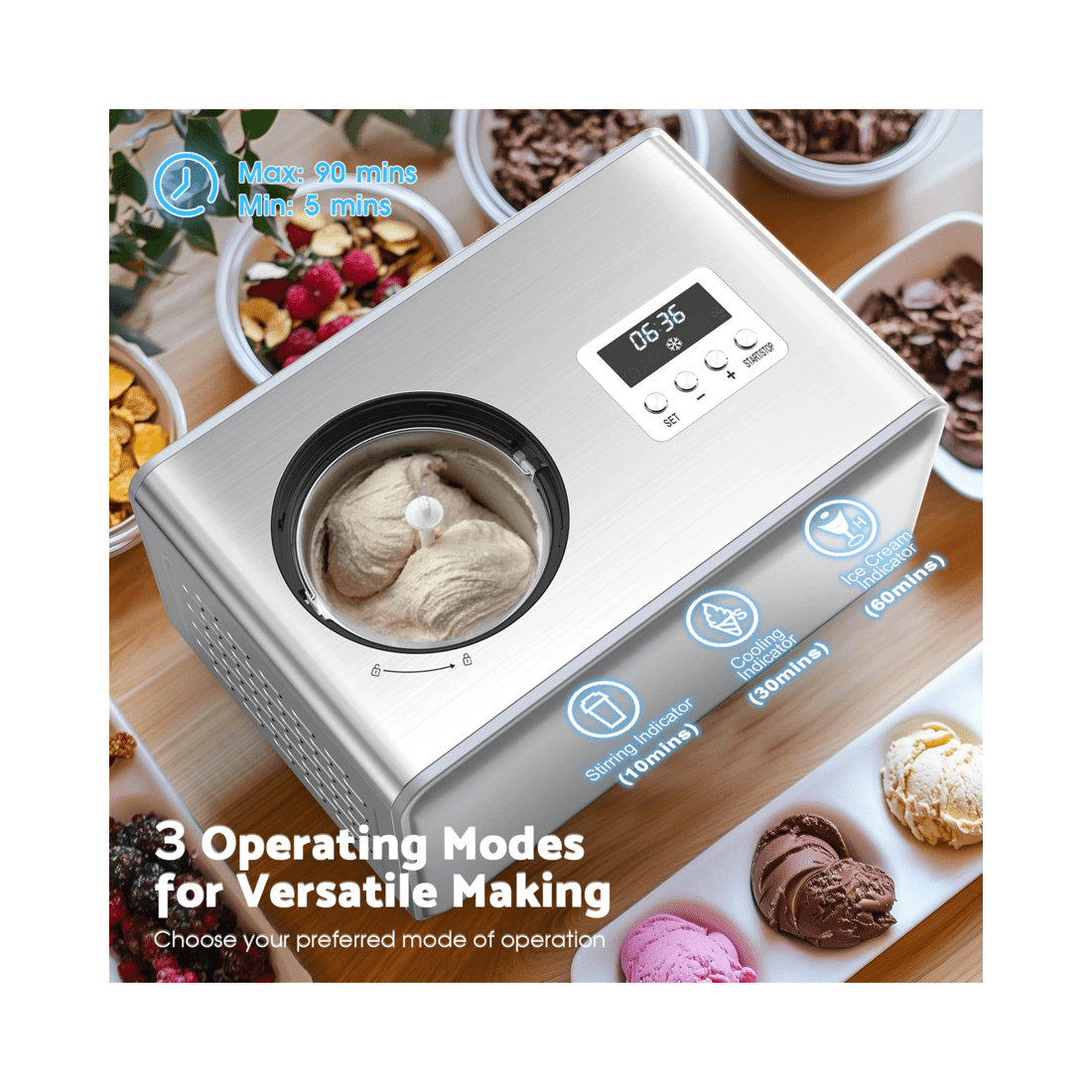 7 Advwin Ice Cream Maker With Built-in Compressor, 2l Frozen Yogurt & Gelato Machine, Sorbet Maker With Lcd Display, 7 of 8