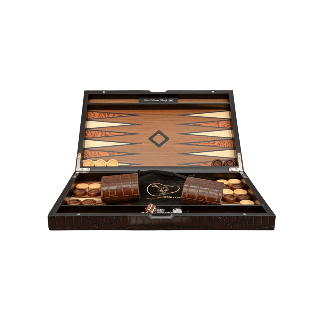 1 Dal Rossi Italy Backgammon Wooden 15 inch Crocodile Engraved Design Dark Brown, 1 of 3