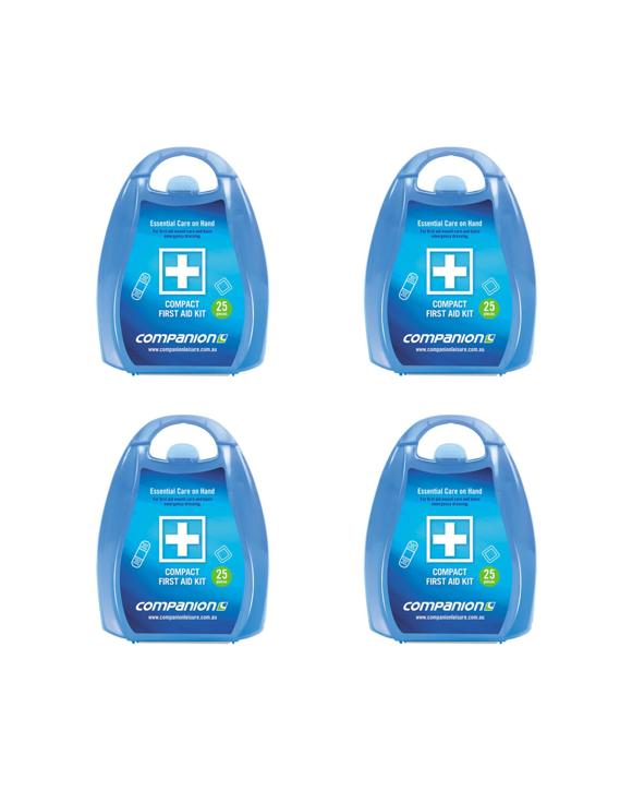 Companion 4x 25pc Companion Portable Compact First Aid Kit Lightweight Durable Case 13x13cm - Blue