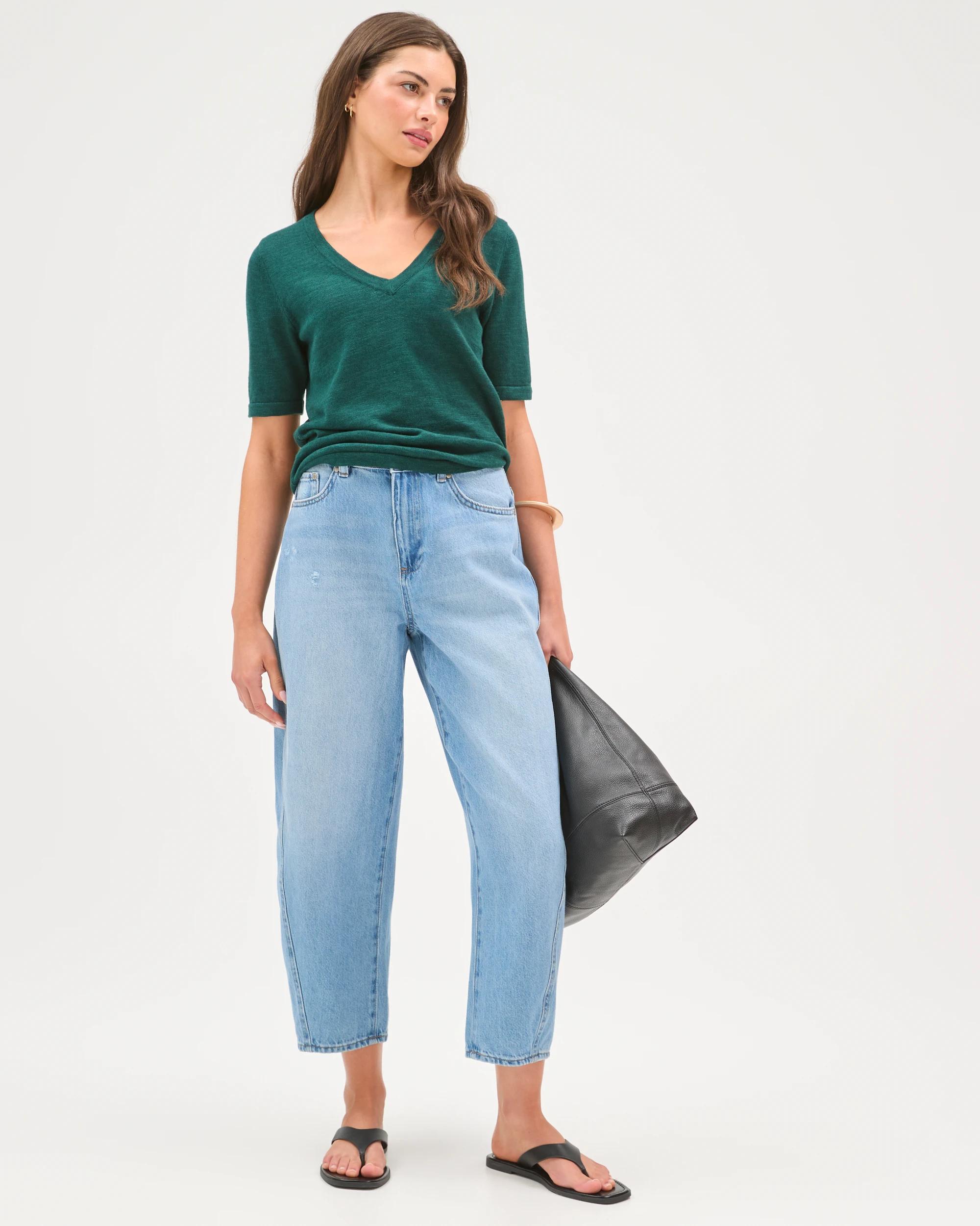 1 Target Petites Harper Barrel Leg Denim Jeans FADED BLUE, 1 of 7