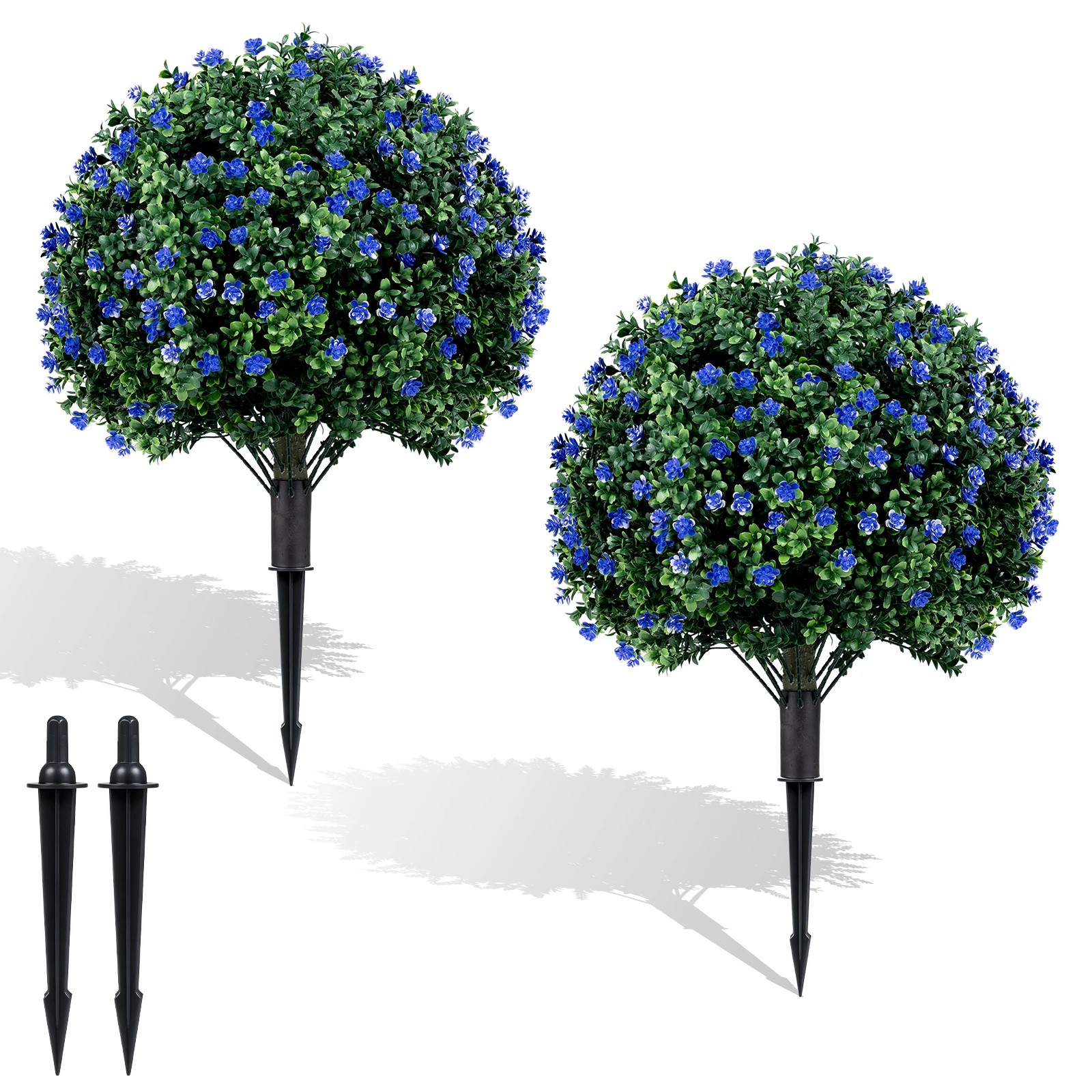 1 Costway 2 Pack Artificial Camellia Boxwood Topiary Ball Trees Faux Floral Shrubs, 1 of 4