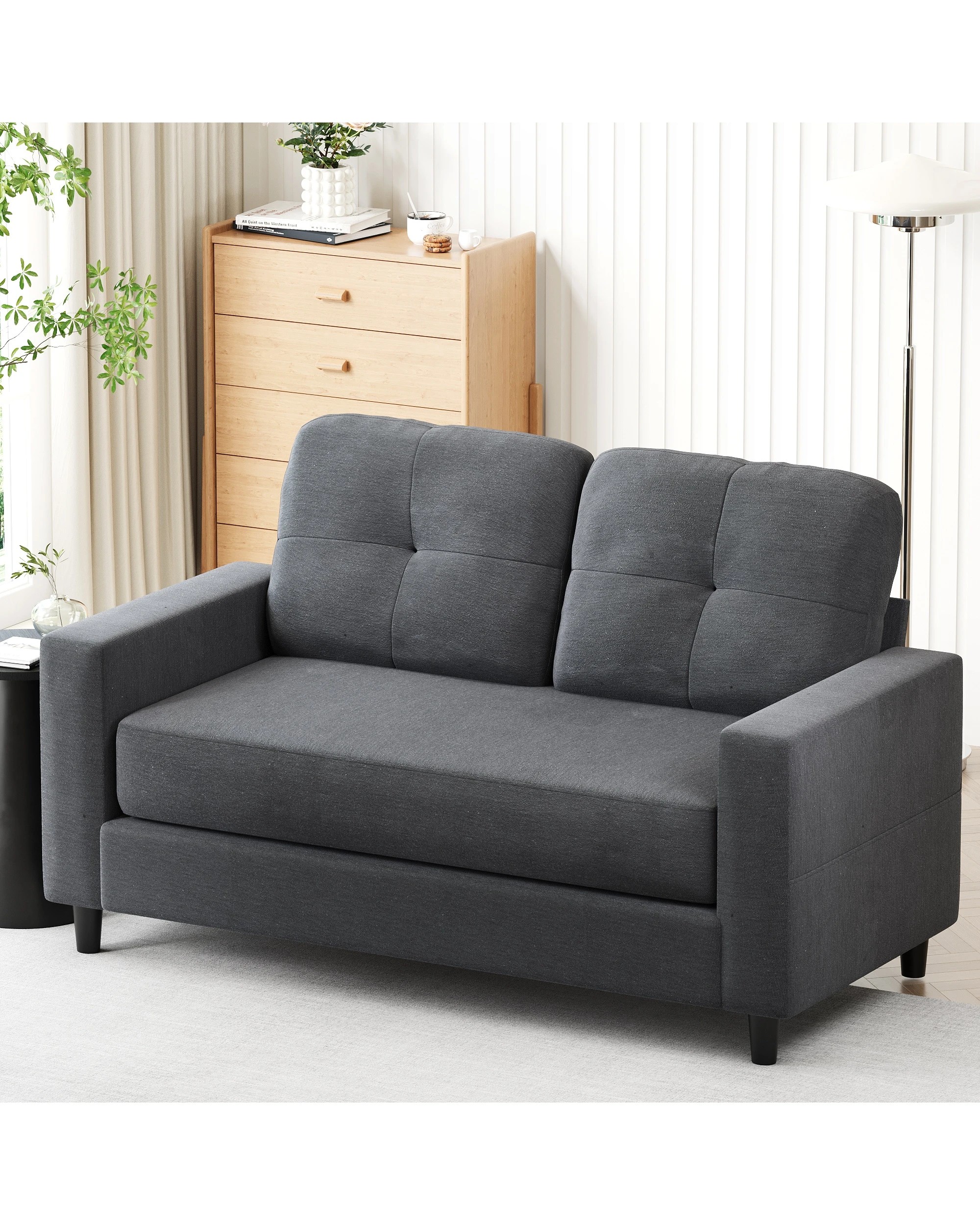 3 Advwin 2-seater Sofa 132cm Love Seat Linen Fabric Small Loveseat Sofa Couch Grey, 3 of 4