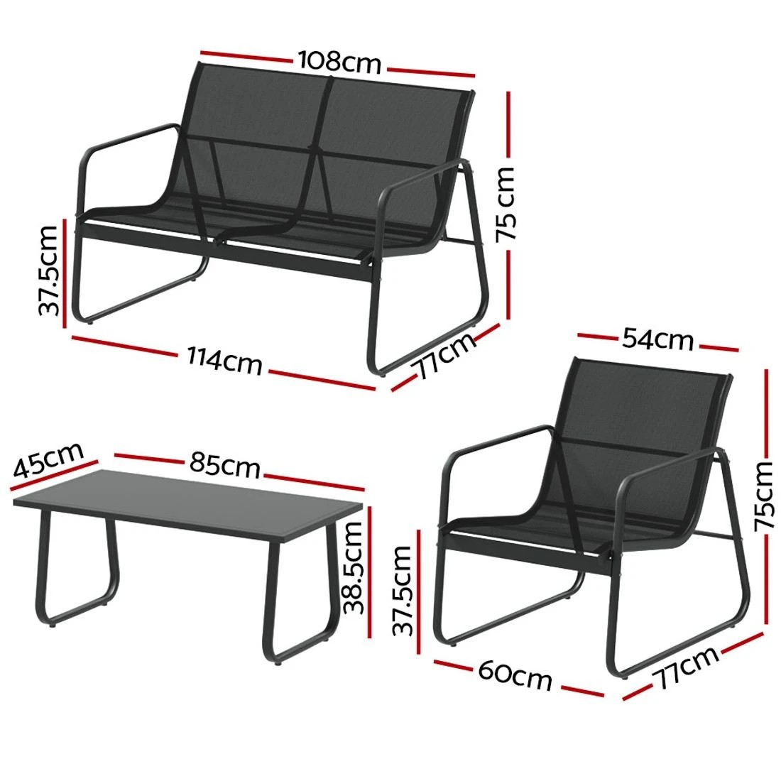 2 Gardeon Outdoor Sofa Set Lounge Setting - Black, 2 of 4