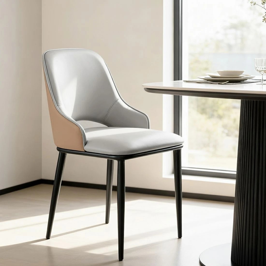 4 Artiss 4x Dining Chairs Hollow PU Leather Kitchen Lounge Cafe Accent Chair - Beige, 4 of 6