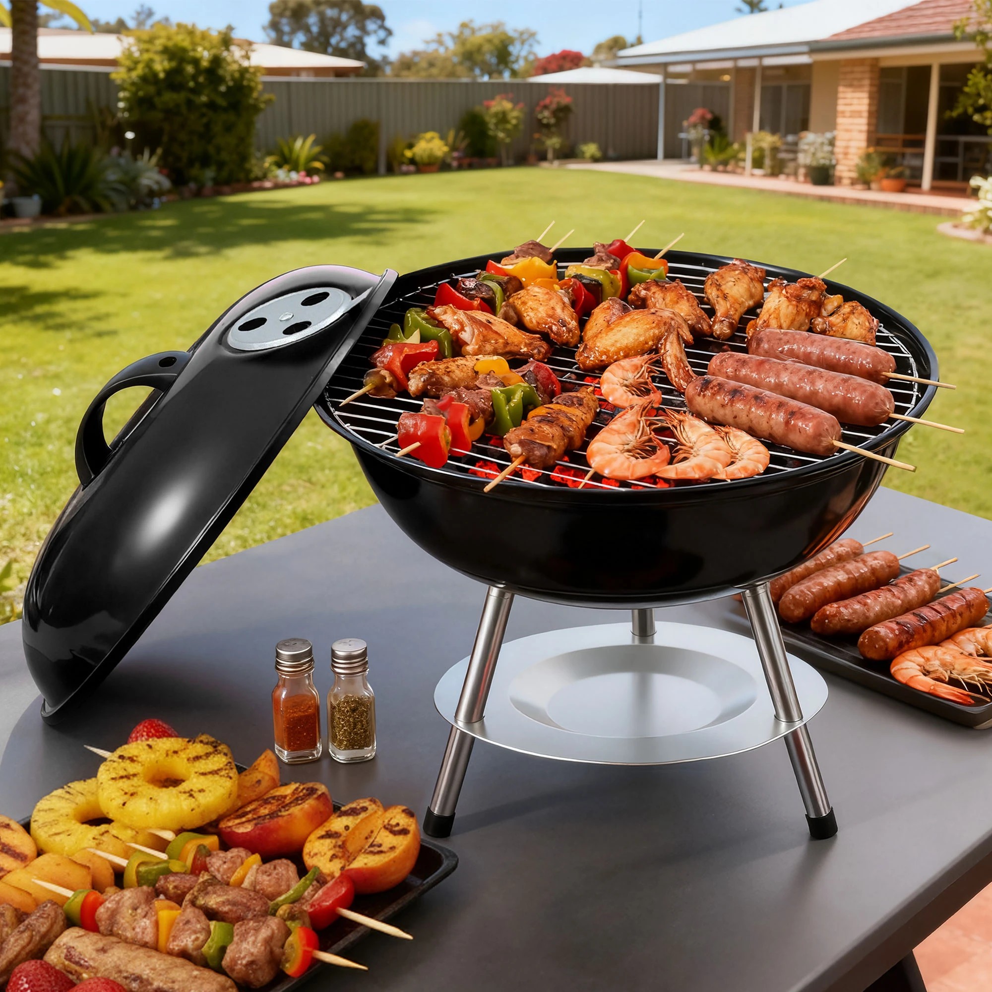 7 Grillz BBQ Grill Portable with Lid for Camping Outdoor - Black, 7 of 7