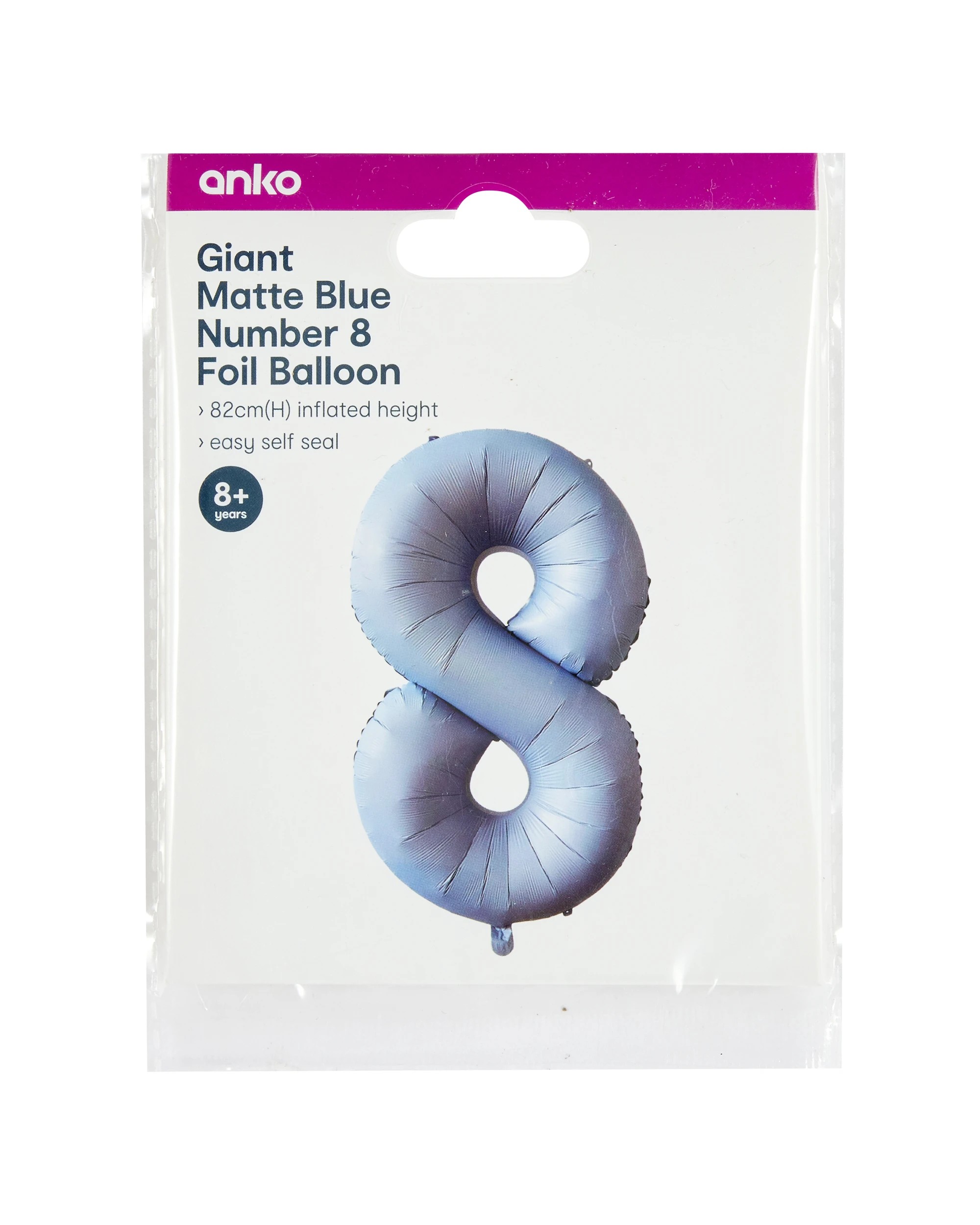 5 Giant Matte Blue Number 8 Foil Balloon, 5 of 5