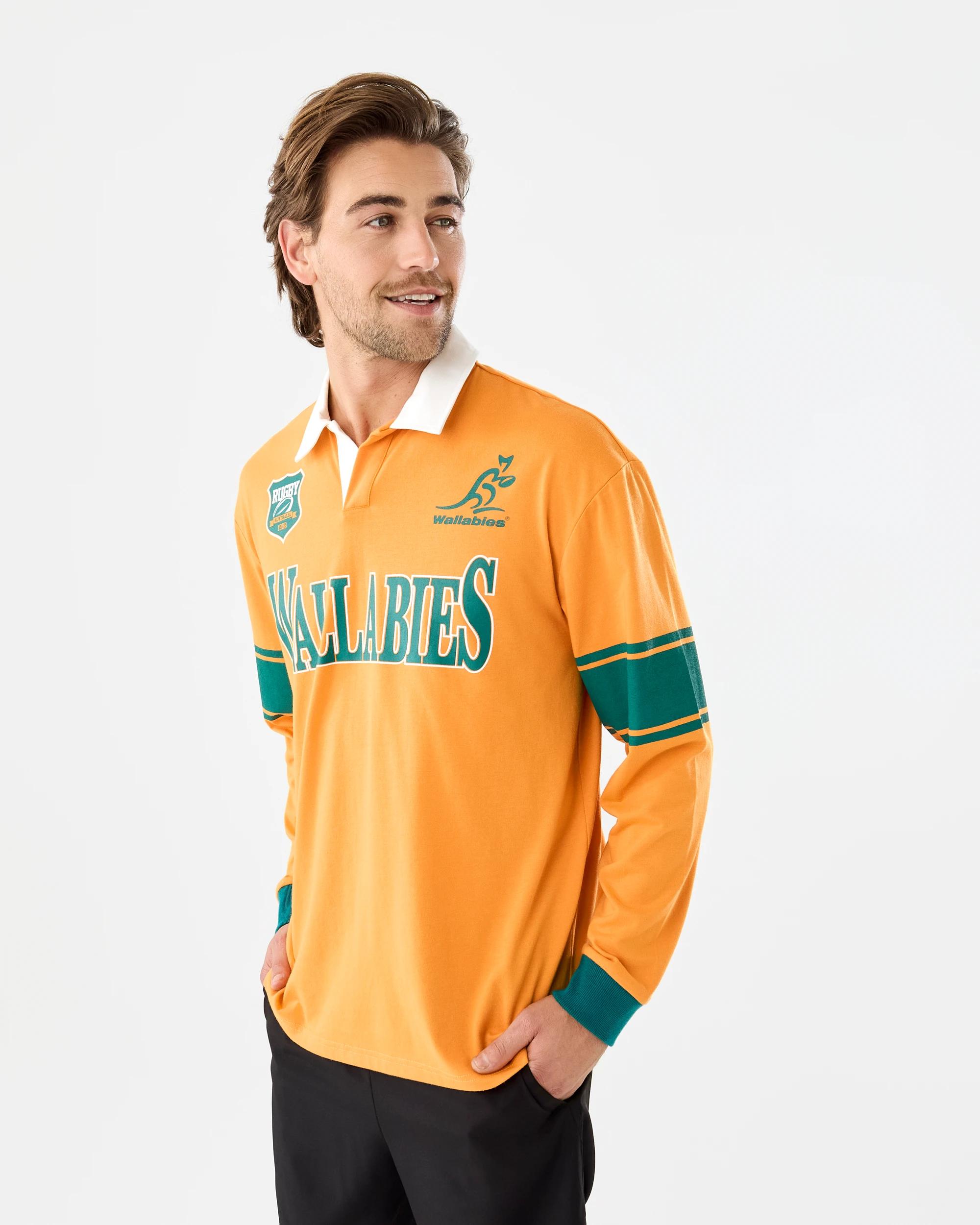 2 Wallabies Rugby Adult Long Sleeve T-shirt Yellow, 2 of 6