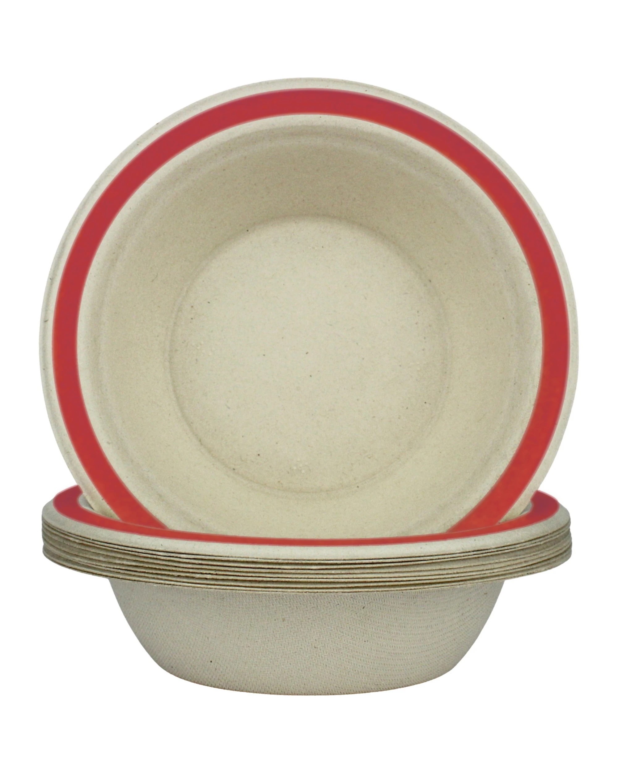 1 Alpen Red Rim Sugar Cane Bowls Pack of 10 - Red Rim, 1 of 2