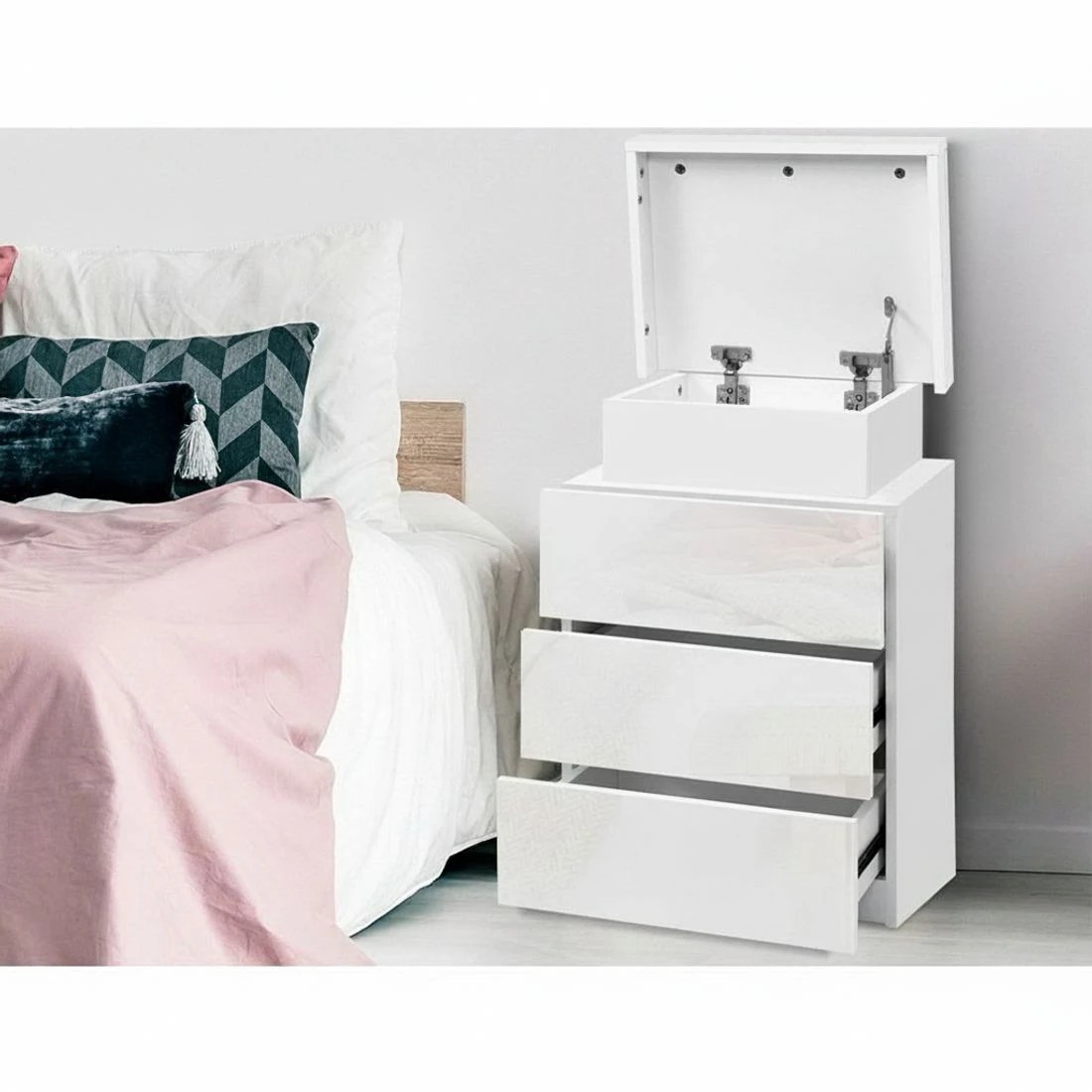 5 Artiss 2X Bedside Table LED 3 Drawers - White, 5 of 8