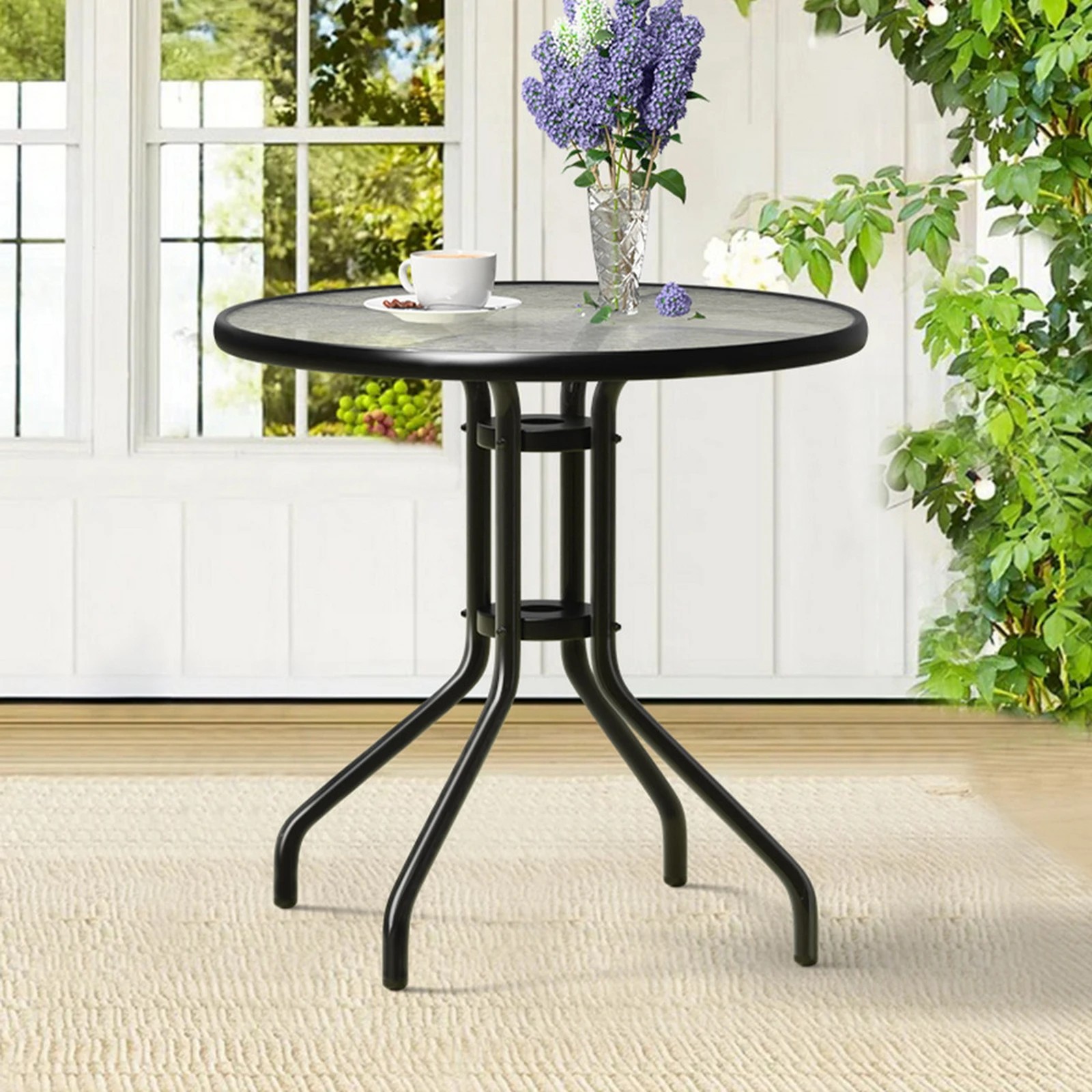 10 Alfordson Outdoor Furniture Patio Coffee Side Table Garden 60CM Glass - Black, 10 of 10