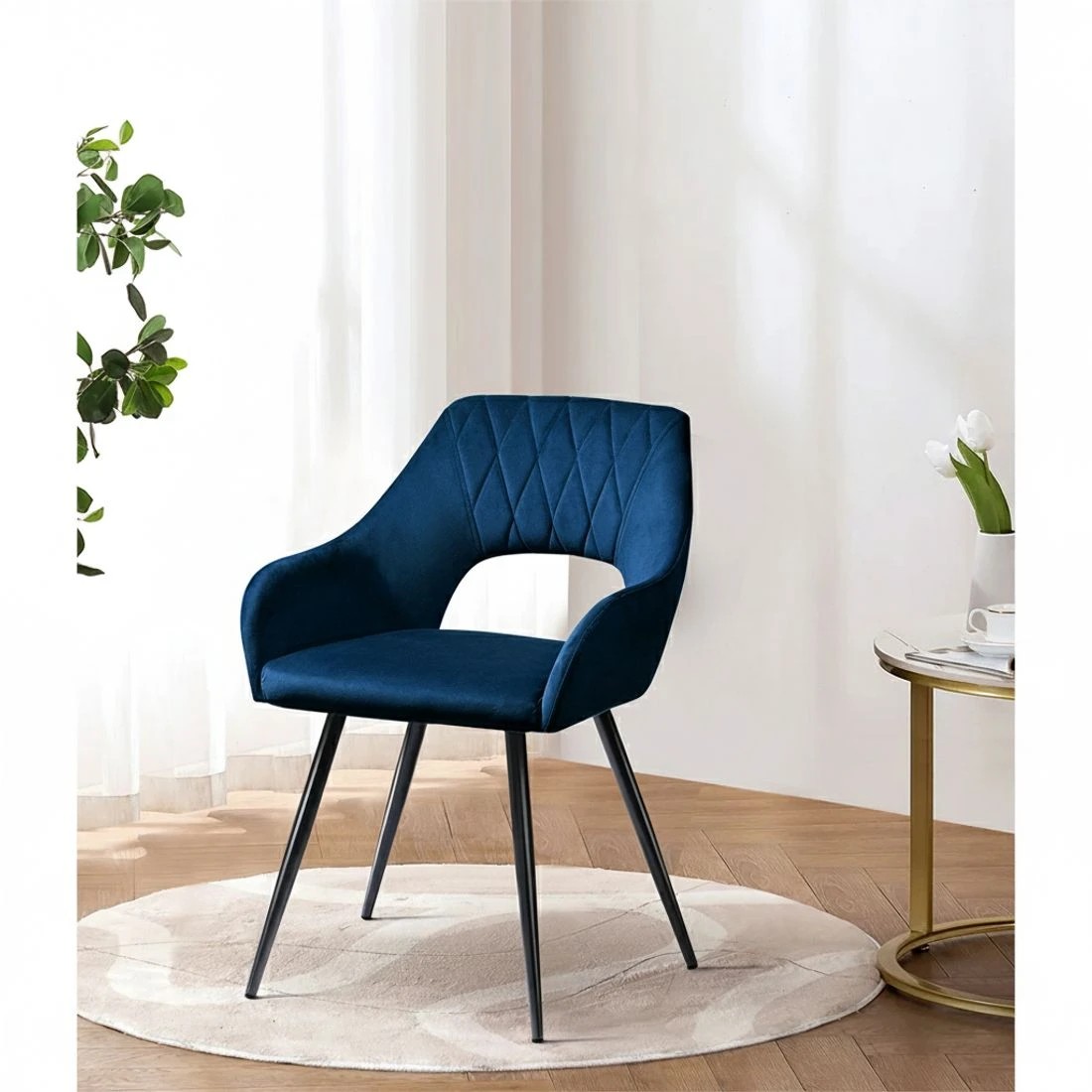 4 Artiss Dining Chairs Set of 2 Velvet Hollow Armchair - Blue, 4 of 5