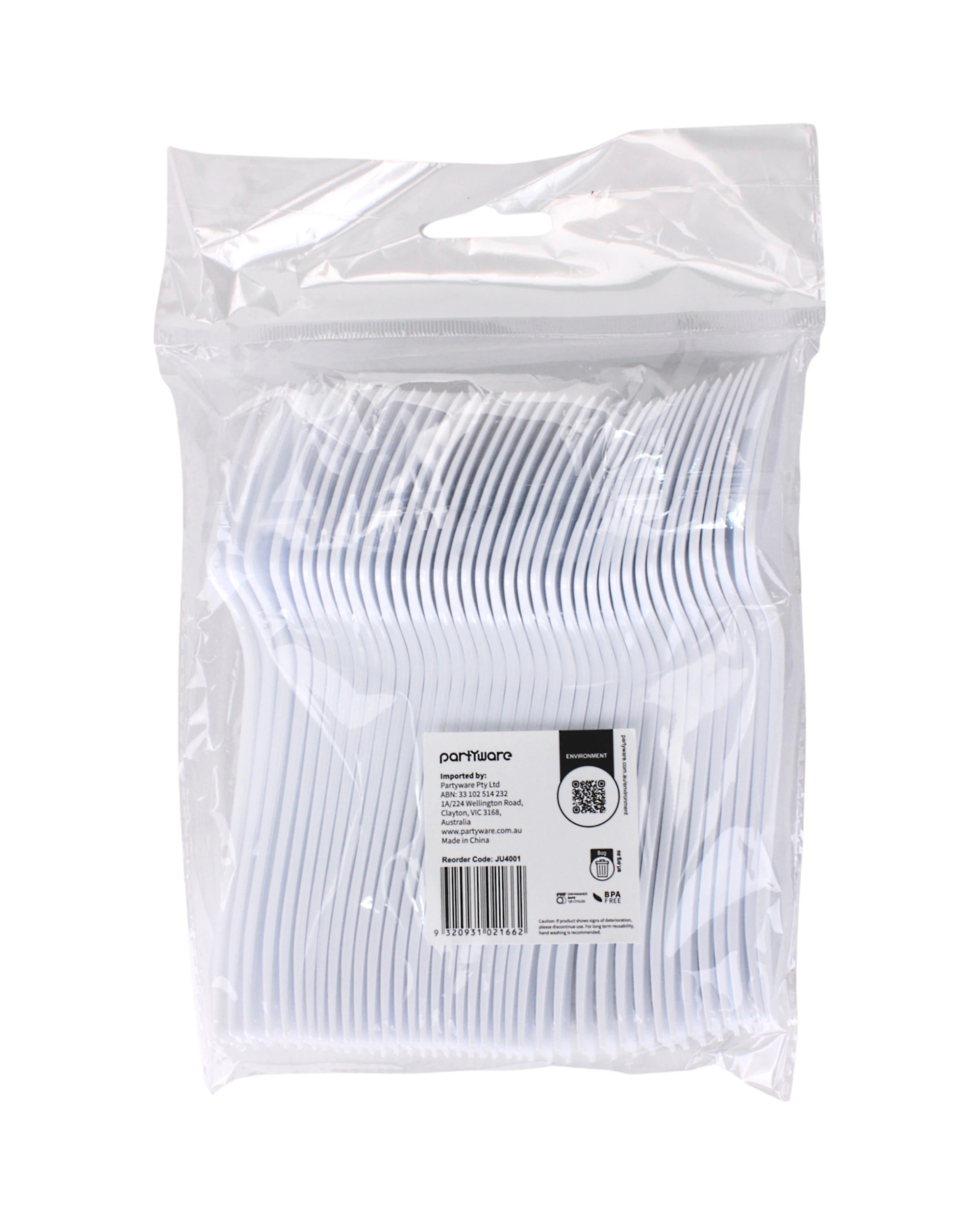 3 Partyware Everyday Living Reusable Plastic Forks Pack of 40 - White, 3 of 3