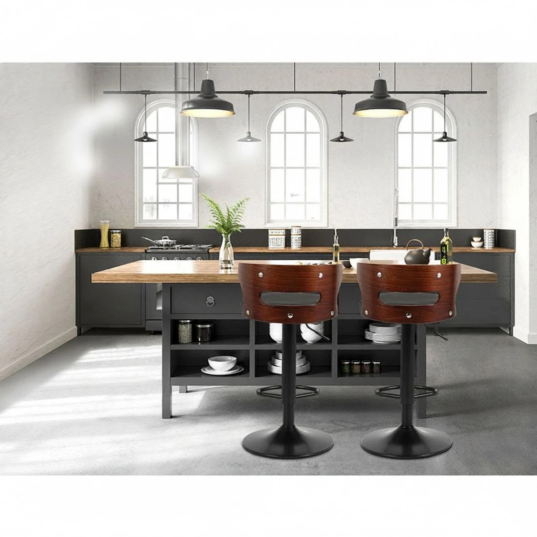 5 Artiss 2x Bar Stools Gas Lift Faux Leather - Black, 5 of 6