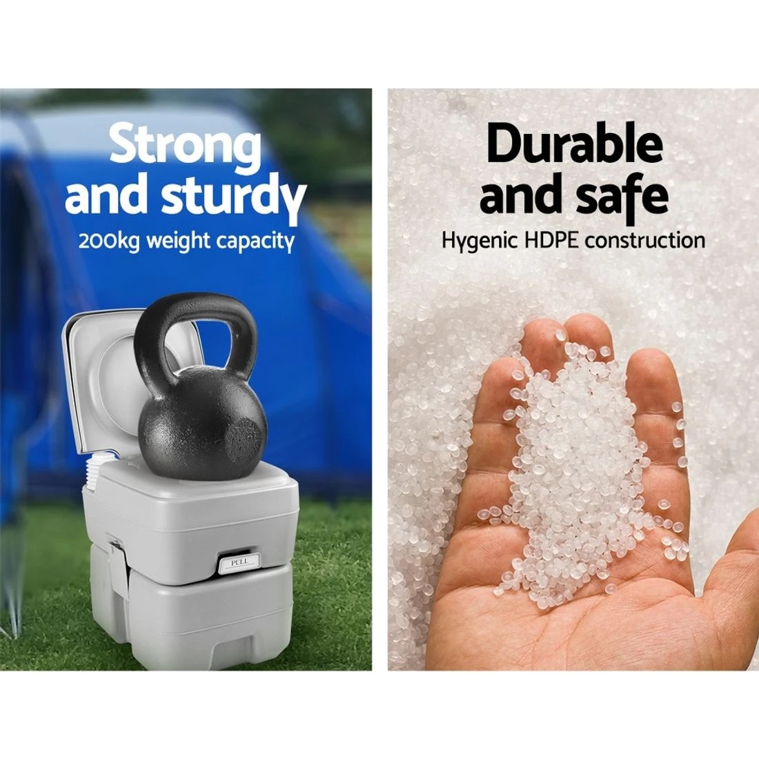 3 Weisshorn 20L Portable Camping Toilet Outdoor Flush Potty Boating With Bag - Grey, 3 of 7