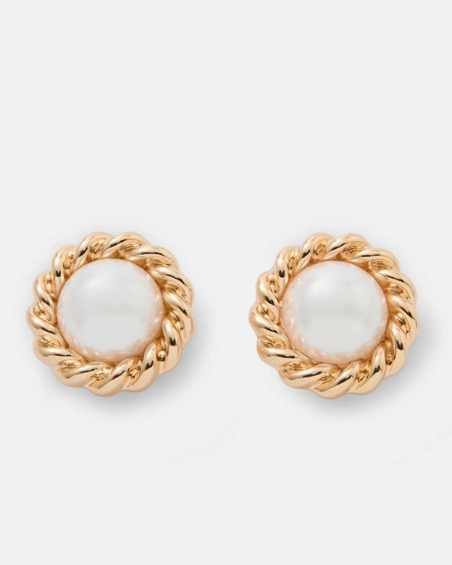 Faux Pearl Twist Stud Earrings - Gold 