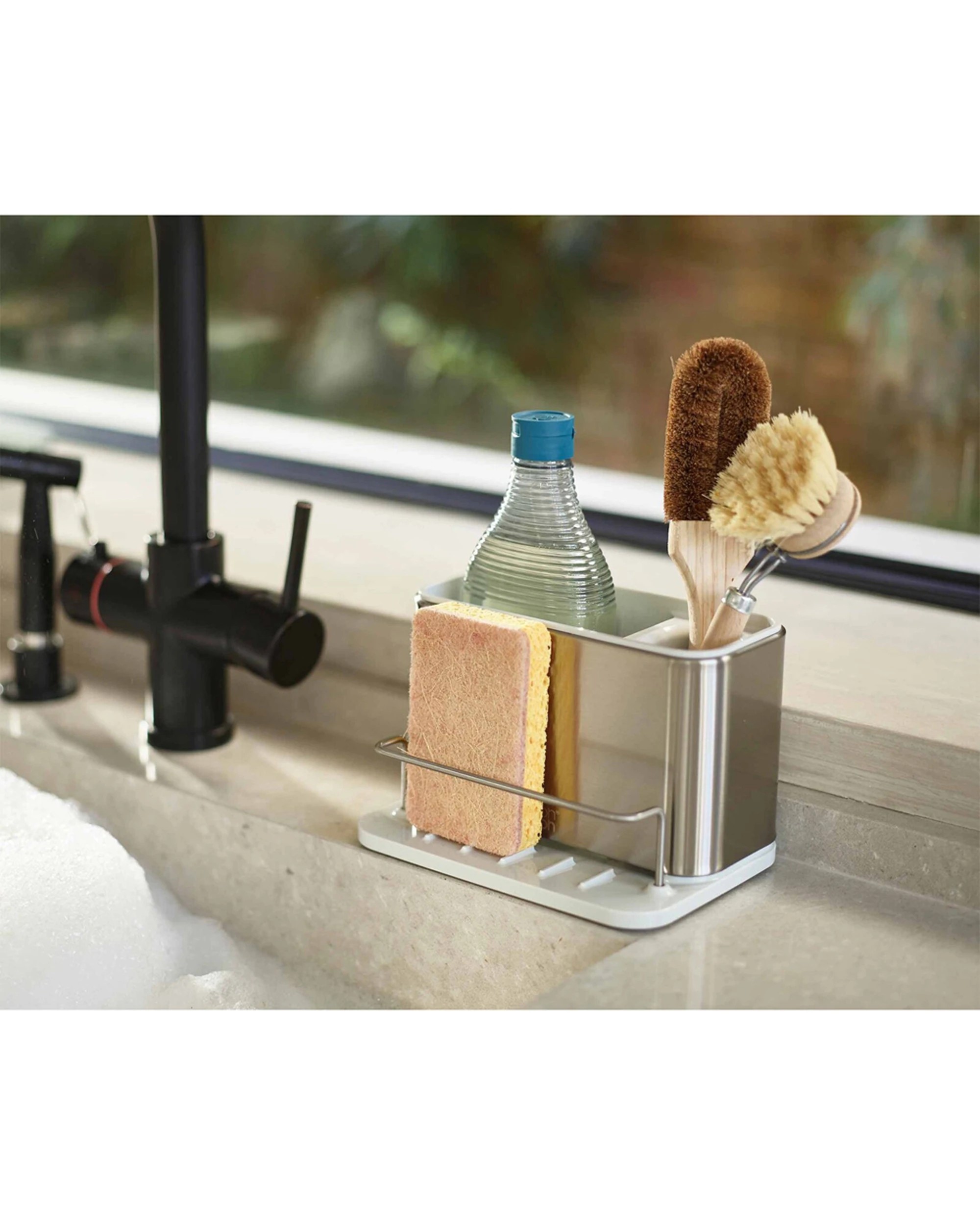 2 Joseph Joseph Surface Stainless Steel Sink Tidy Organiser Sloped Base Non-Slip Light Stone - Silver, 2 of 6