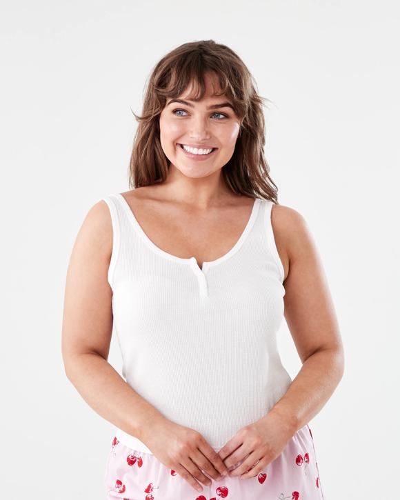 Sleeveless Waffle Henley Tank Top